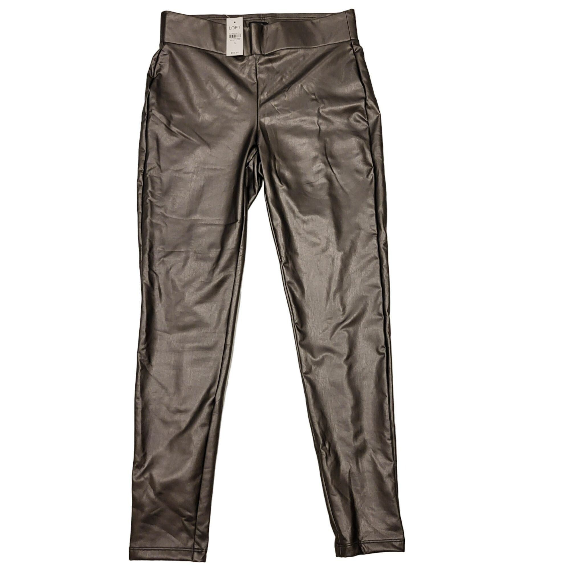 Loft Loft Pleated Skinny Pants Faux Leather Gunmetal Silver Grey Size 27" / US 4 / IT 40 - 1 Thumbnail