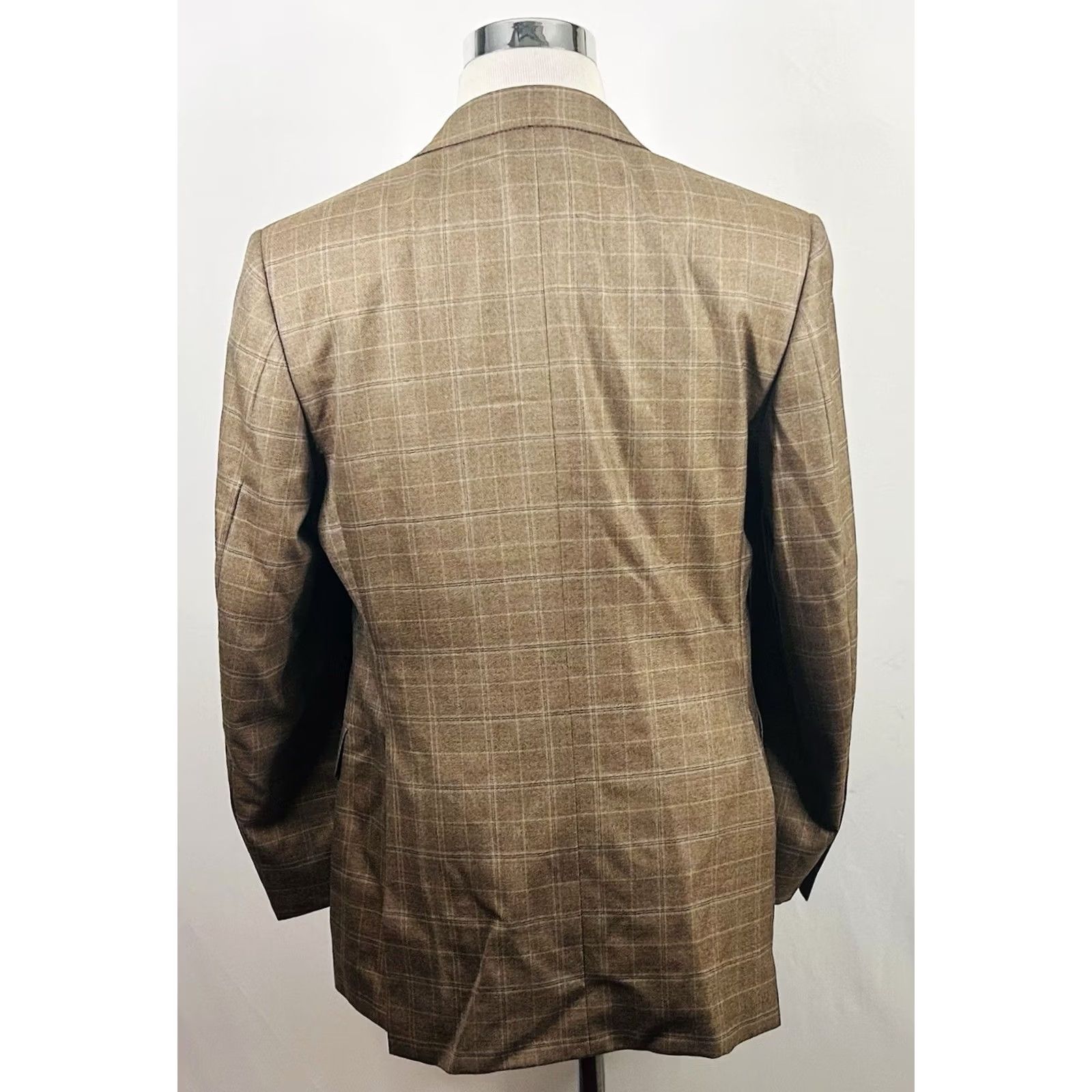 Vintage Hickey Freeman Sport Coat Beige Plaid Wool Silk Two-Button Double Vented 40R Mens Regular Jacket Size US XS / EU 42 / 0 - 6 Thumbnail