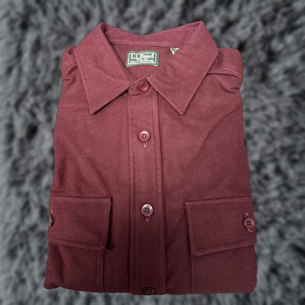 Vintage L.L. Bean Flannel Shirt Mens M Burgundy Solid 100% Cotton Button-Up Long Sleeve with Collared Neckline Vintage No Size US M / EU 48-50 / 2 - 1 Thumbnail