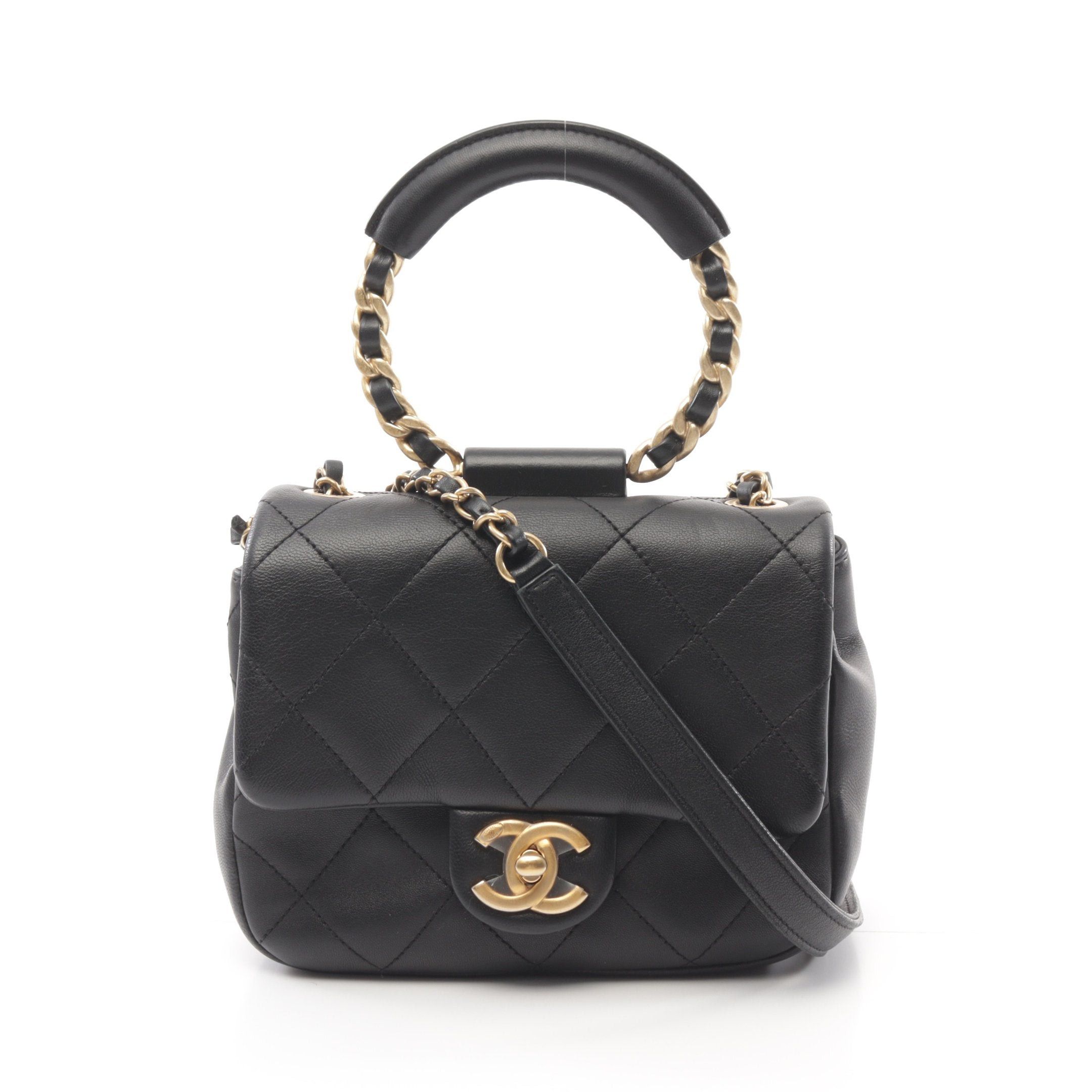 Chanel Chanel Matelasse Top Handle Handbag Lambskin Black Gold Hardware Size ONE SIZE - 1 Thumbnail