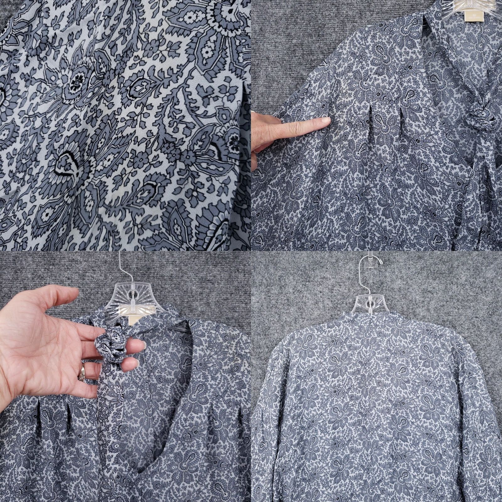 Michael Kors Michael Kors Top Blouse Womens S Gray Floral Silk Tie Neck Long Sleeve Size S / US 4 / IT 40 - 8 Thumbnail