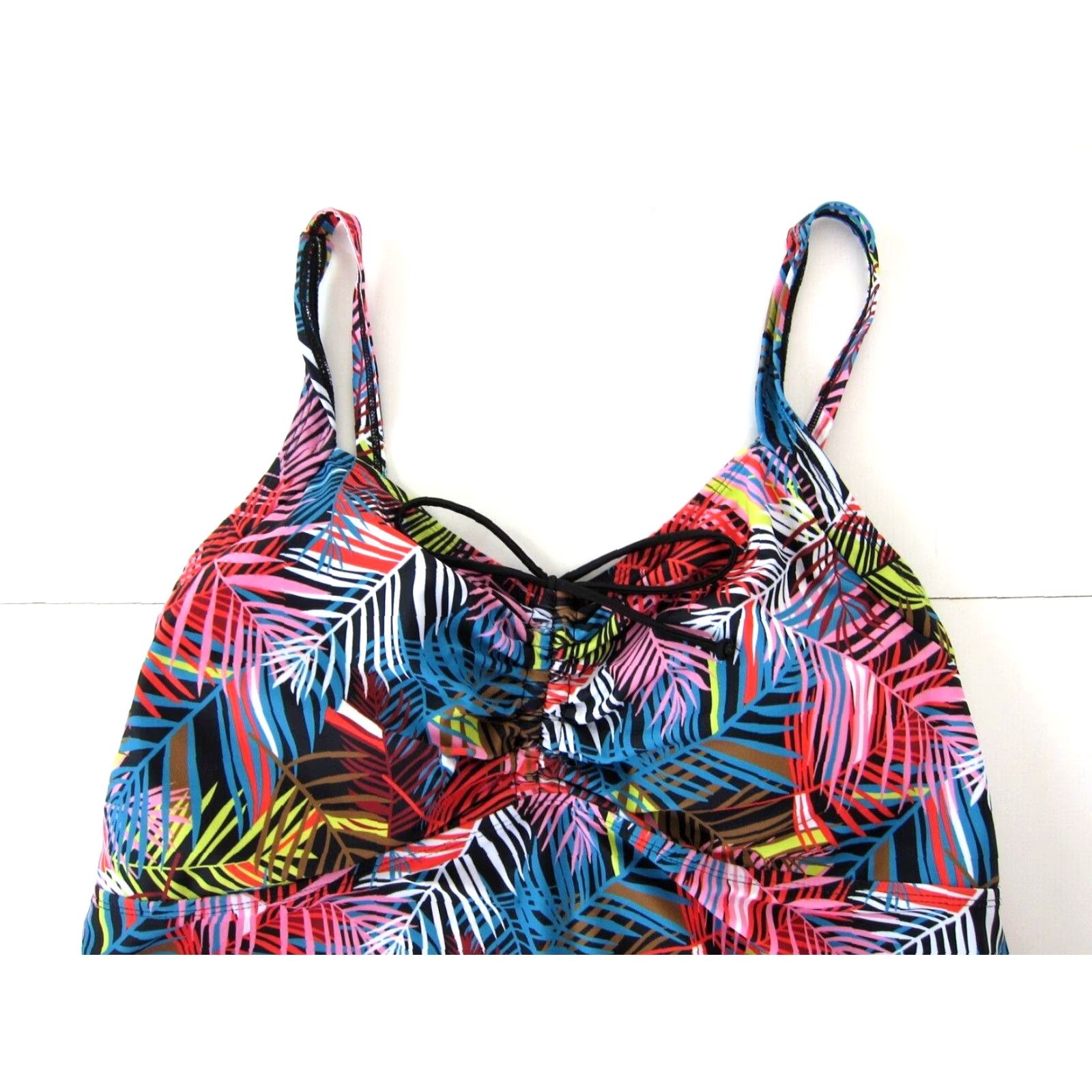 Vintage Hanna Nikole Pink Blue Green Floral Built In Bra Swimsuit Tankini Top Women 18 Size XXL / US 16-18 / IT 52-54 - 4 Thumbnail