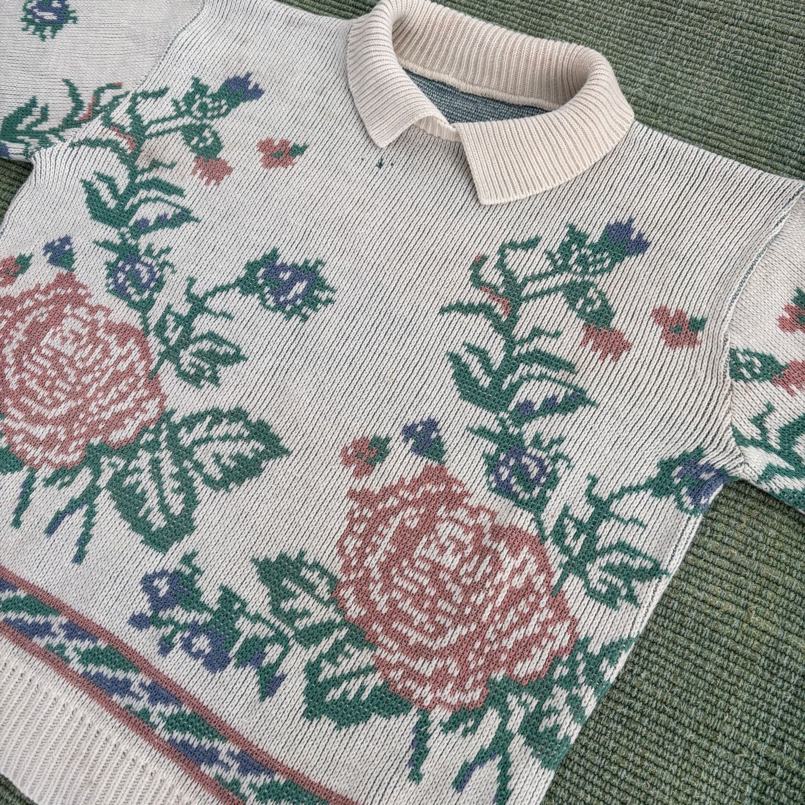 Vintage Vintage rose floral womens collared knit grandma sweater Size M / US 6-8 / IT 42-44 - 7 Thumbnail