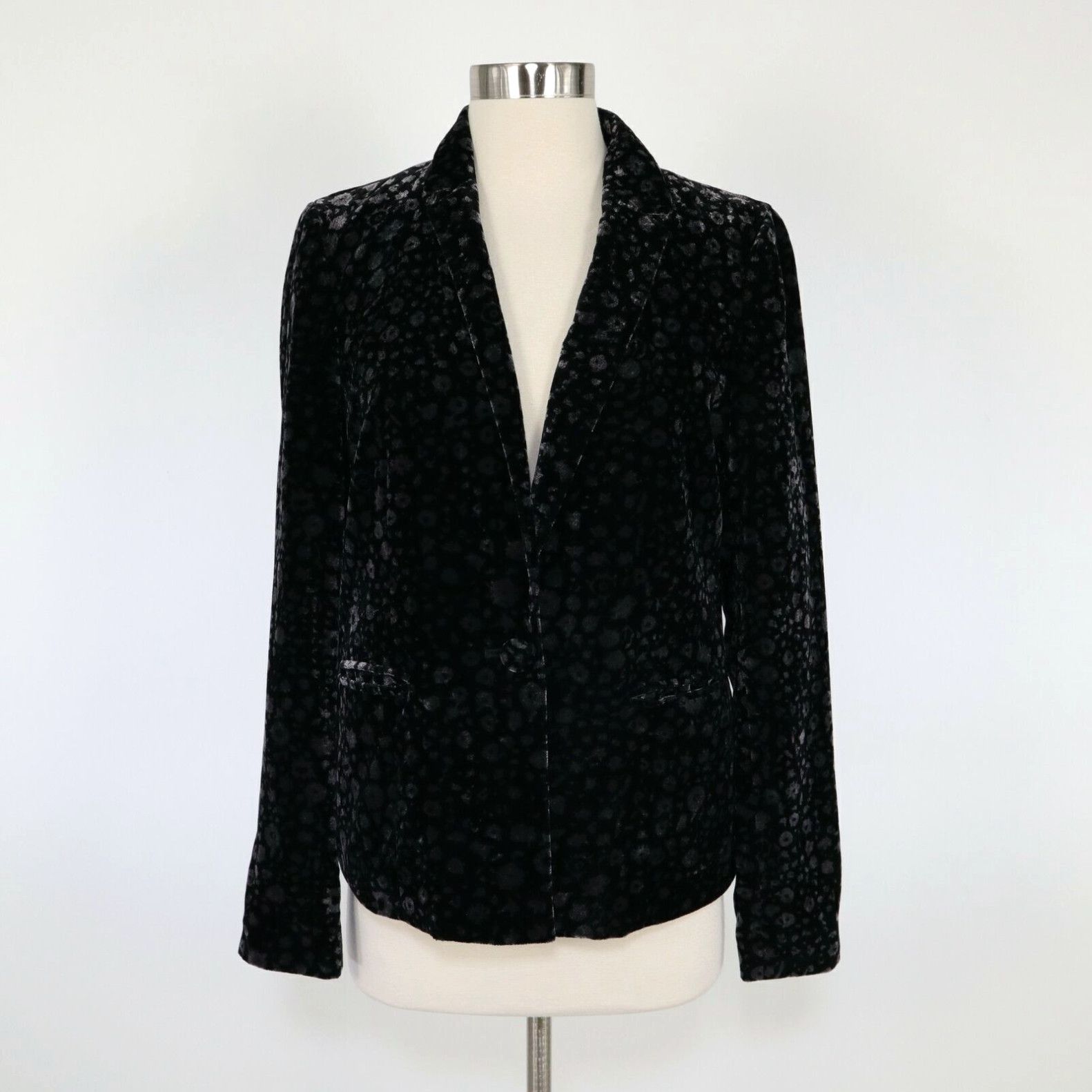 image of Elevenses Blazer Jacket Lumi Womens 4 Velvet Black Gray Anthropologie Party in White (Size Small)