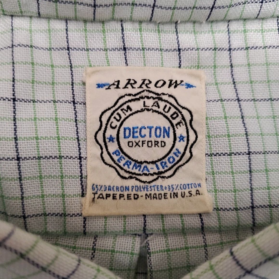 Arrow VINTAGE Arrow Shirt Mens Large Green Check Decton Oxford Tapered Made in USA 60s 70s Size US L / EU 52-54 / 3 - 5 Thumbnail