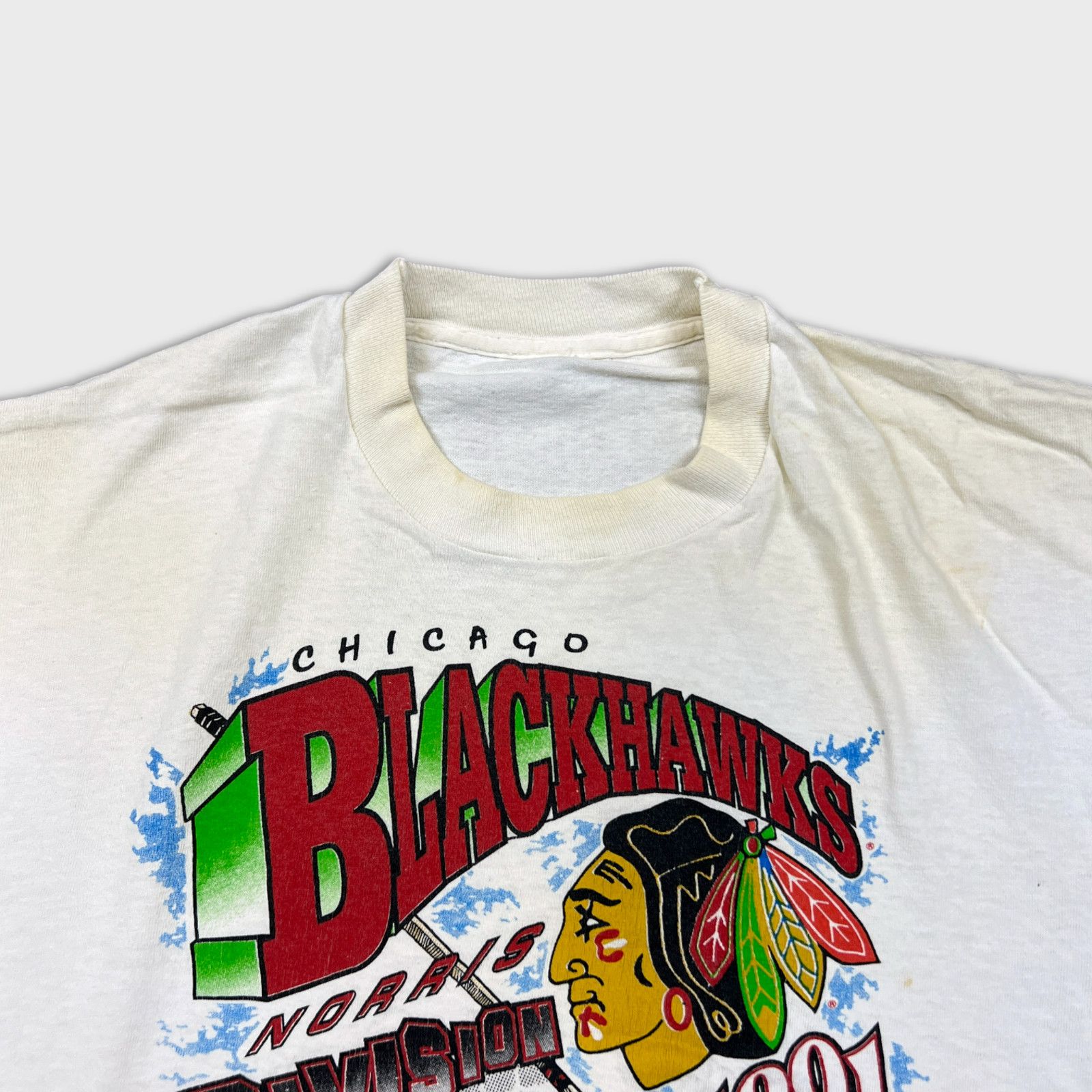NHL × Starter × Vintage VTG 1991 Starter Chicago Blackhawks T Shirt NHL Hockey Tee Size US L / EU 52-54 / 3 - 4 Thumbnail