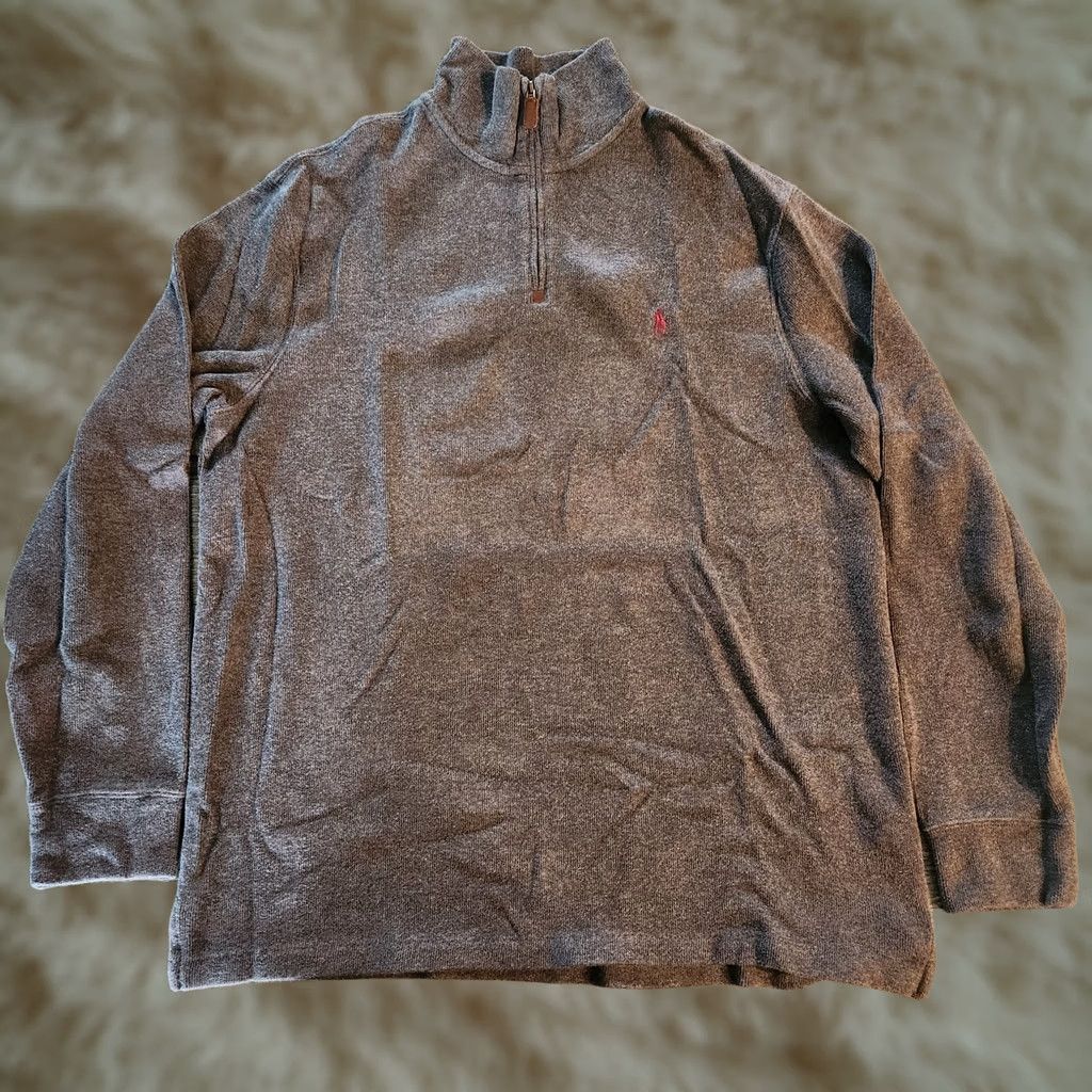 Polo Ralph Lauren Polo Ralph Lauren 1/4 Zip Sweater Mens Large Gray Cotton Long Sleeve Pullover Mock Neck Knit Size US L / EU 52-54 / 3 - 1 Thumbnail