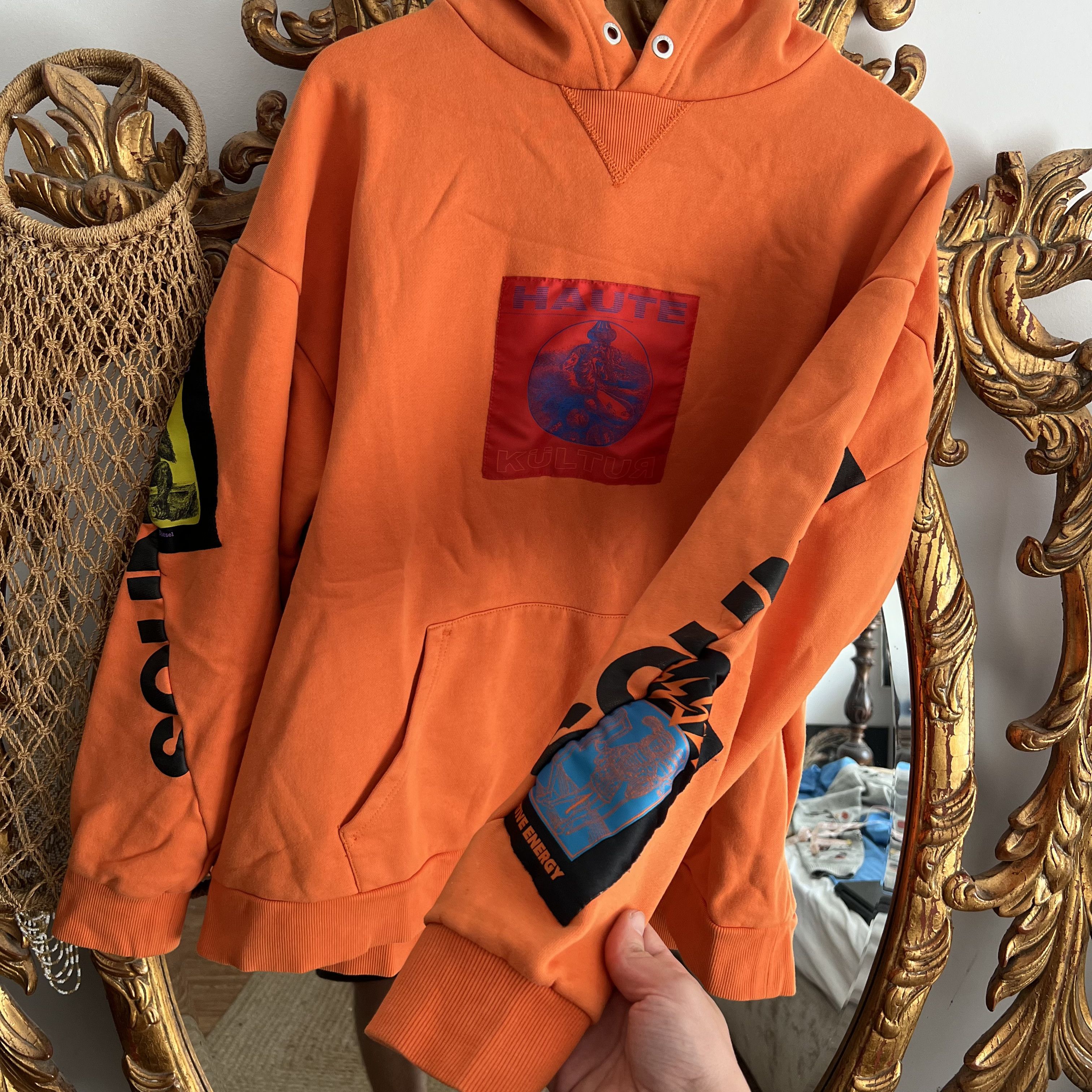 Diesel Diesel Haute Kultur Orange hoodie patched Y2K Size US XL / EU 56 / 4 - 5 Thumbnail