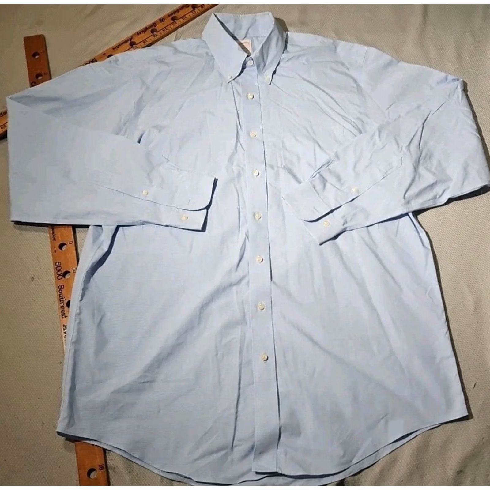 Brooks Brothers Brooks Brothers Shirt Mens 17 6/7 Blue Button Preppy Luxury Oxford Non-Iron Dress Shirt Regular Long Sleeve Size US XL / EU 56 / 4 - 3 Thumbnail
