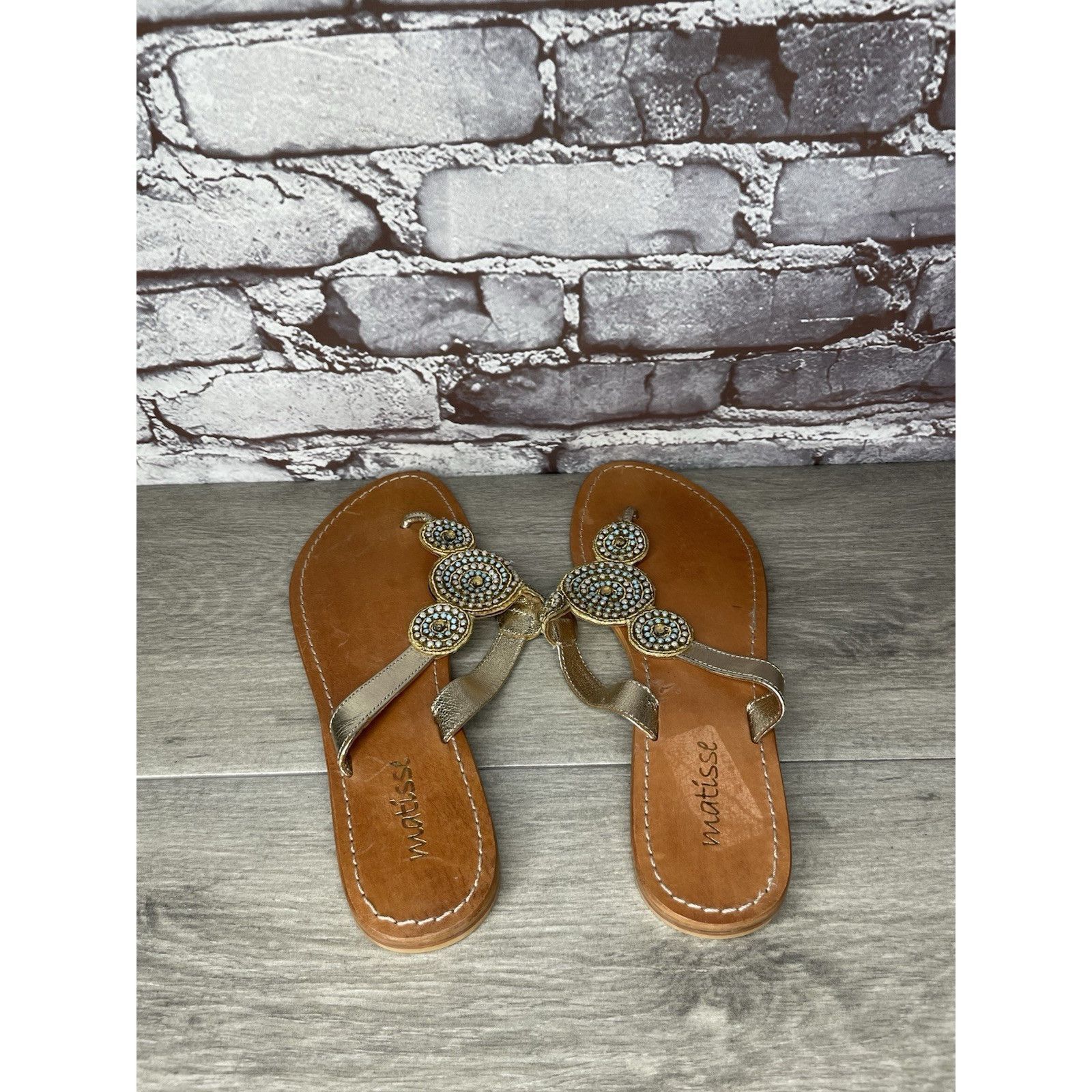 Matiere Studio Matisse Silver Leather Beaded Embellished Flat Thong Sandals Size US 11 / IT 41 - 17 Thumbnail