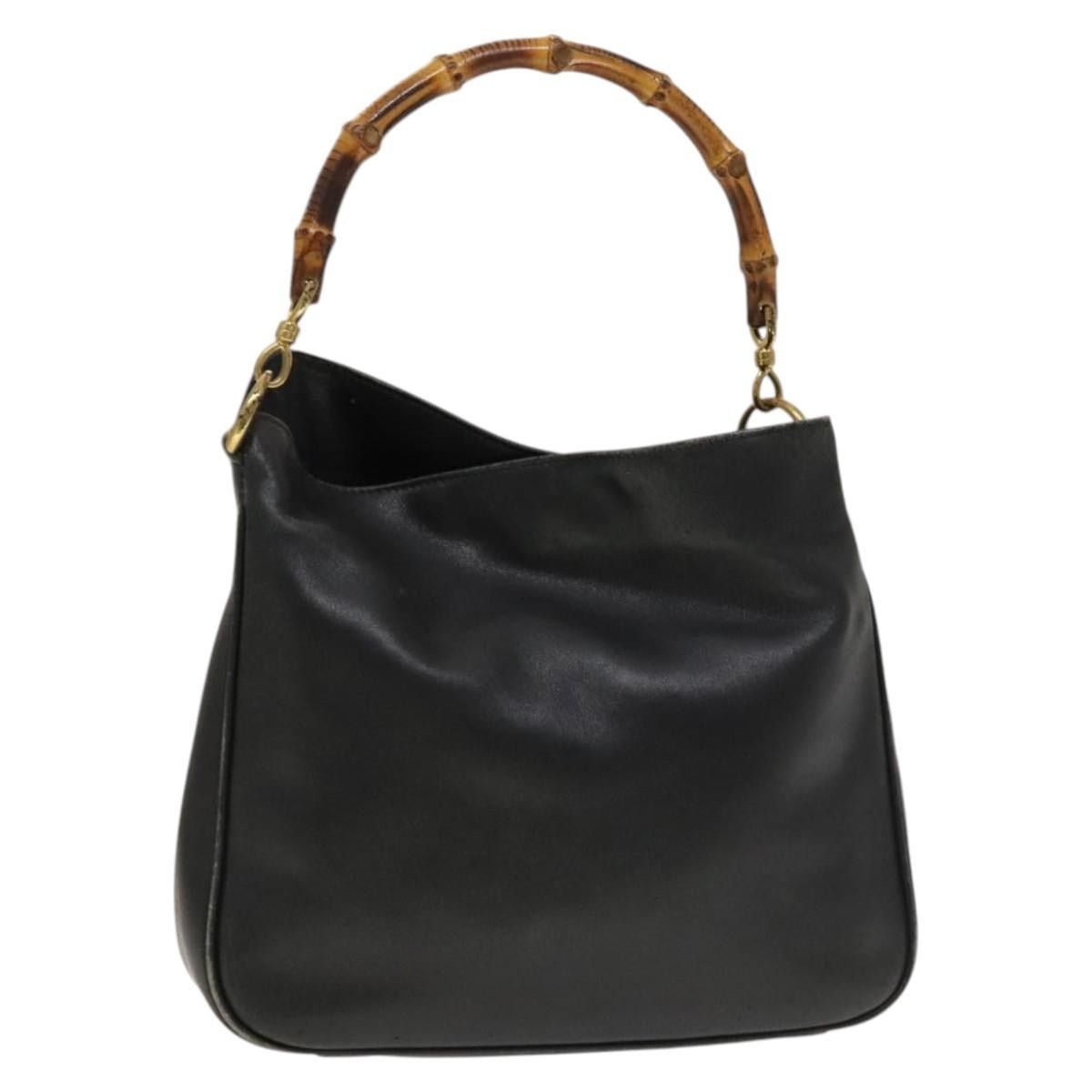 GUCCI Bamboo Hand Bag Leather Black Gold 001 2113 001 2113
