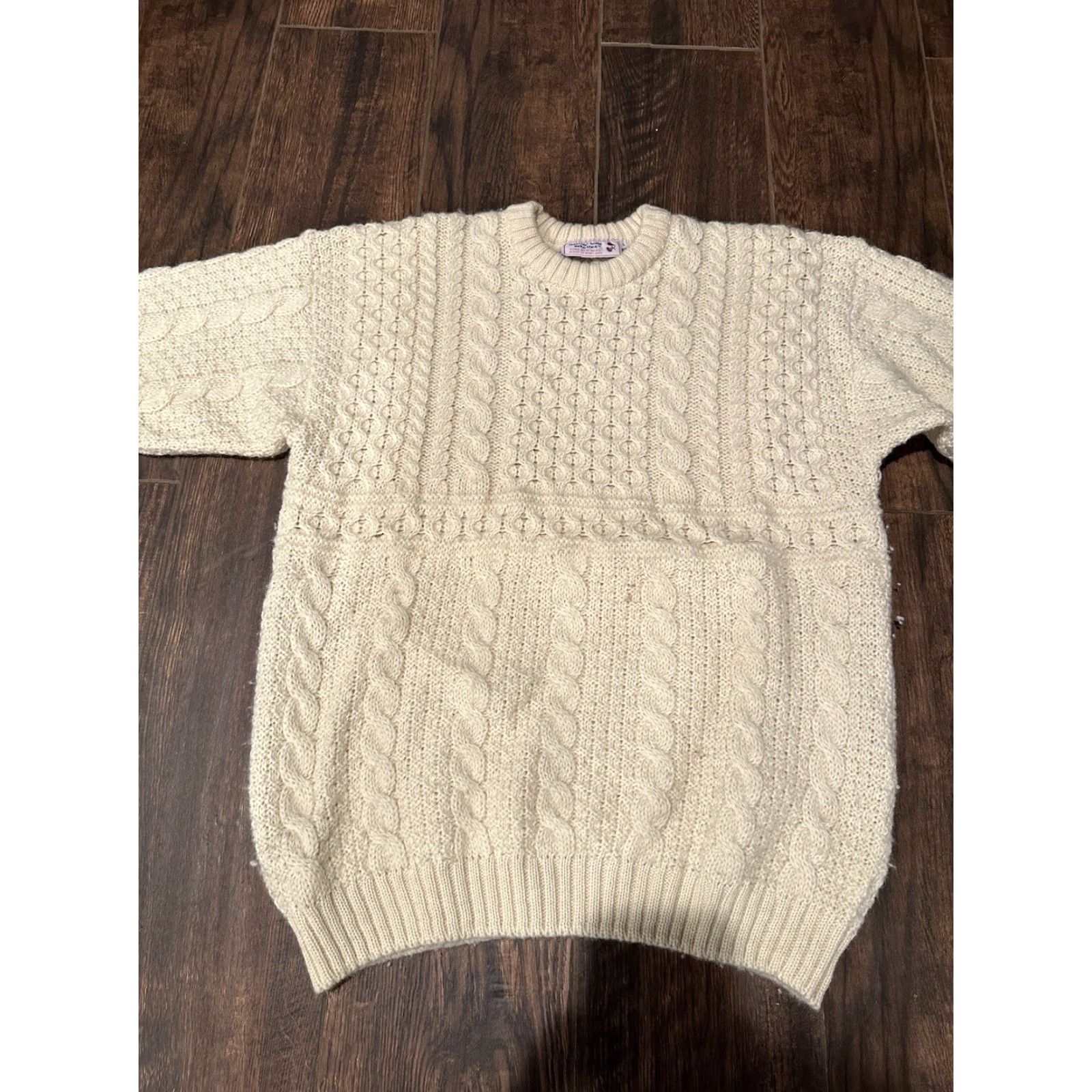 Industrie Highland Home Industries Sweater Large 100% Wool Fisherman Ivory Scotland Crew Neck Cable-Knit Long Sleeve Women Pullover Size L / US 10 / IT 46 - 4 Thumbnail