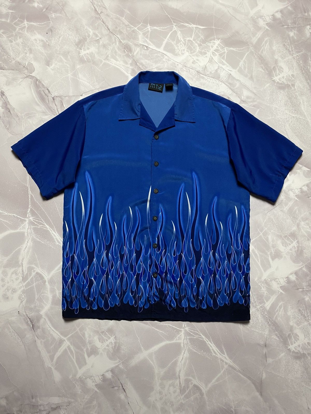 Vintage Vintage Y2K MT:2 Blue Flames Short Sleeve Shirt Mens Size M Size US M / EU 48-50 / 2 - 1 Thumbnail