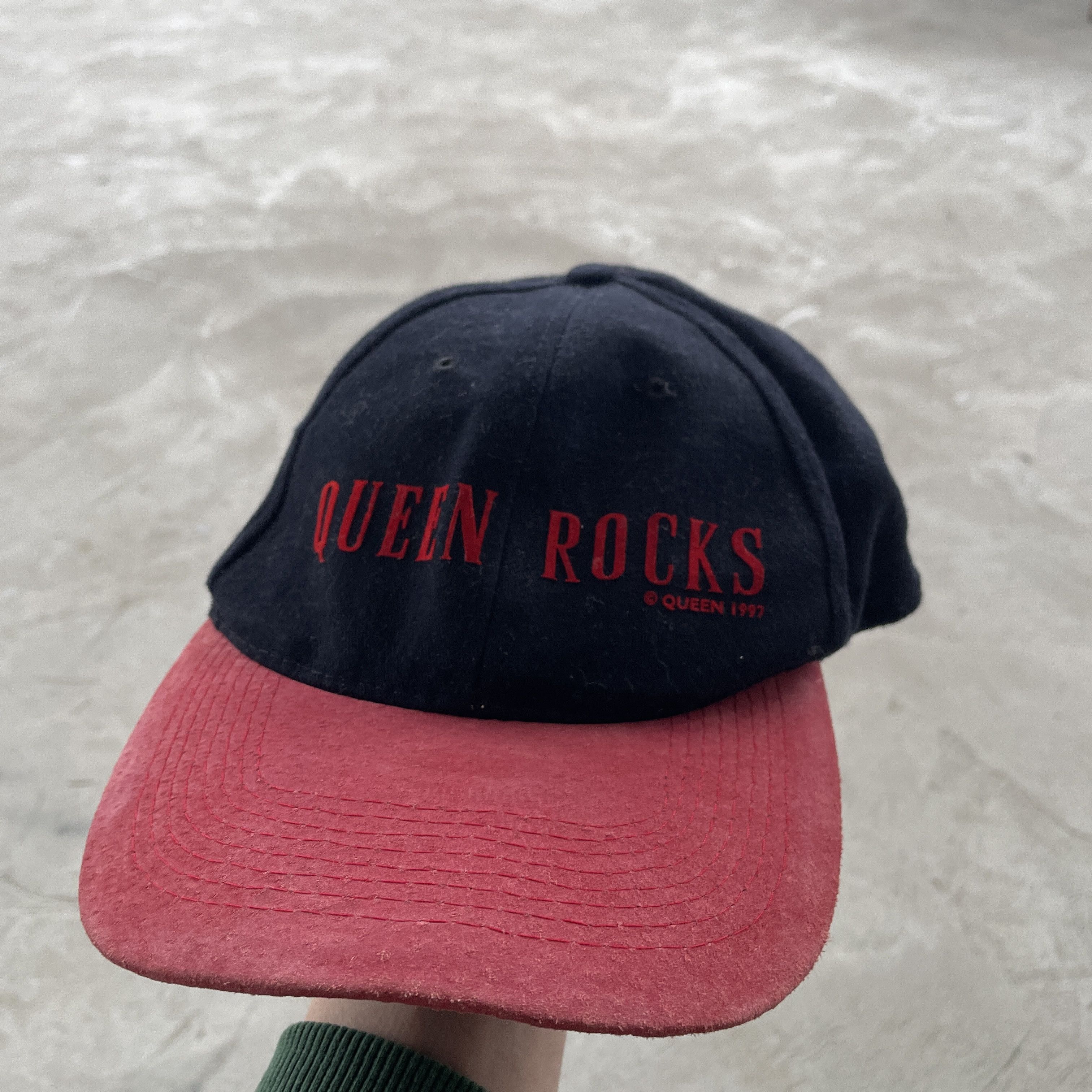 Vintage Vintage 1997 Queen Rocks Band Promo Cap Red Suede Visor Size ONE SIZE - 1 Thumbnail