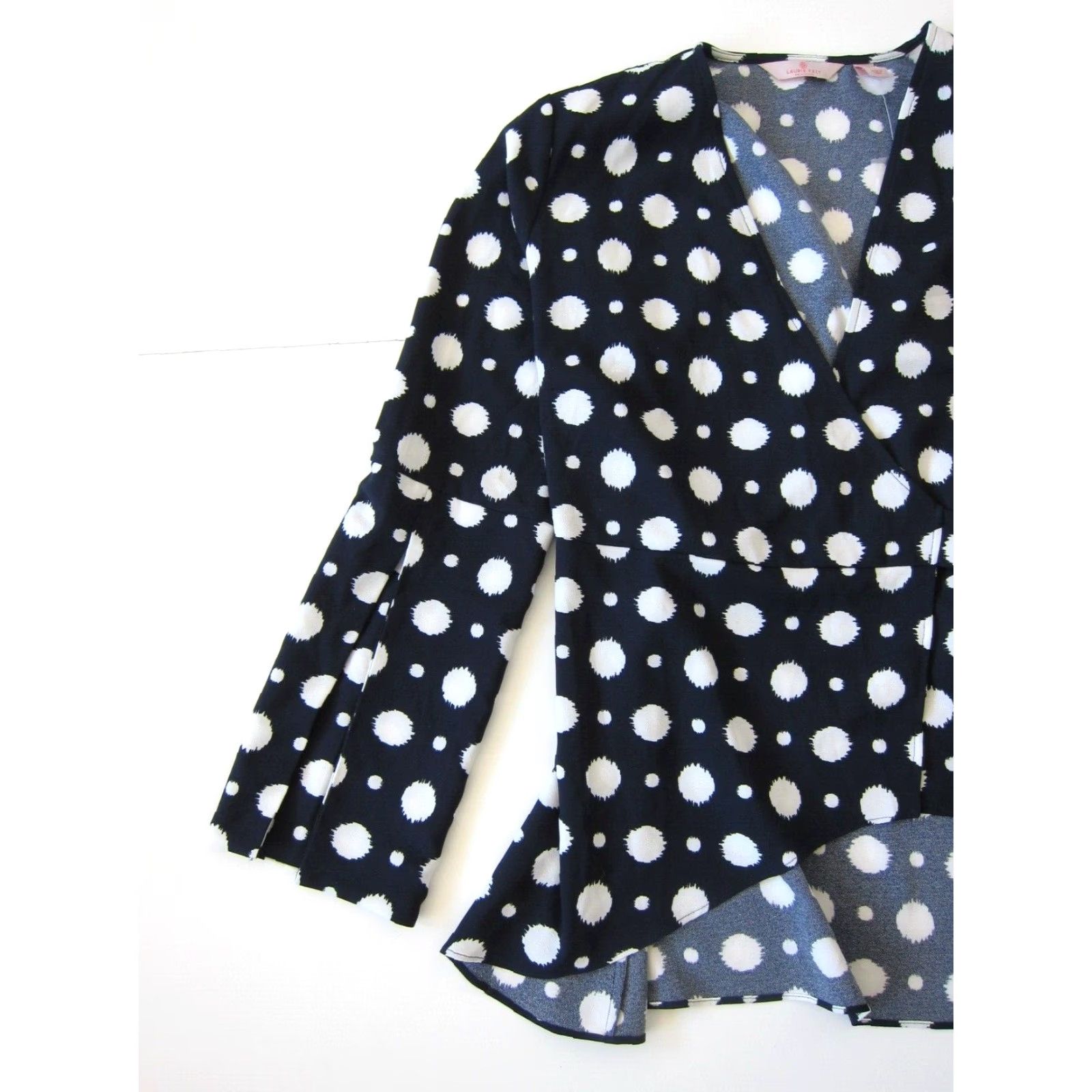 Vintage New Laurie Felt Blue White Polka Dot Long Flare Sleeve Wrap Blouse Women Small Size S / US 4 / IT 40 - 7 Thumbnail