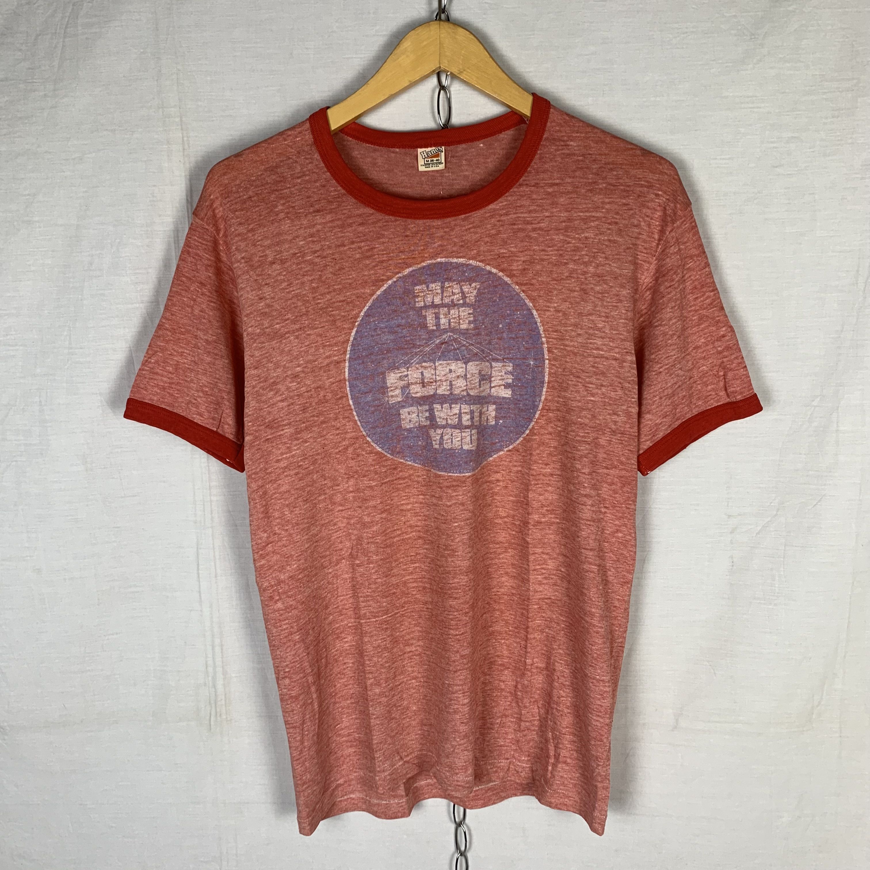 Vintage Vintage Hanes 80s Ringer Tshirt May The Force Be With You Size US M / EU 48-50 / 2 - 1 Thumbnail