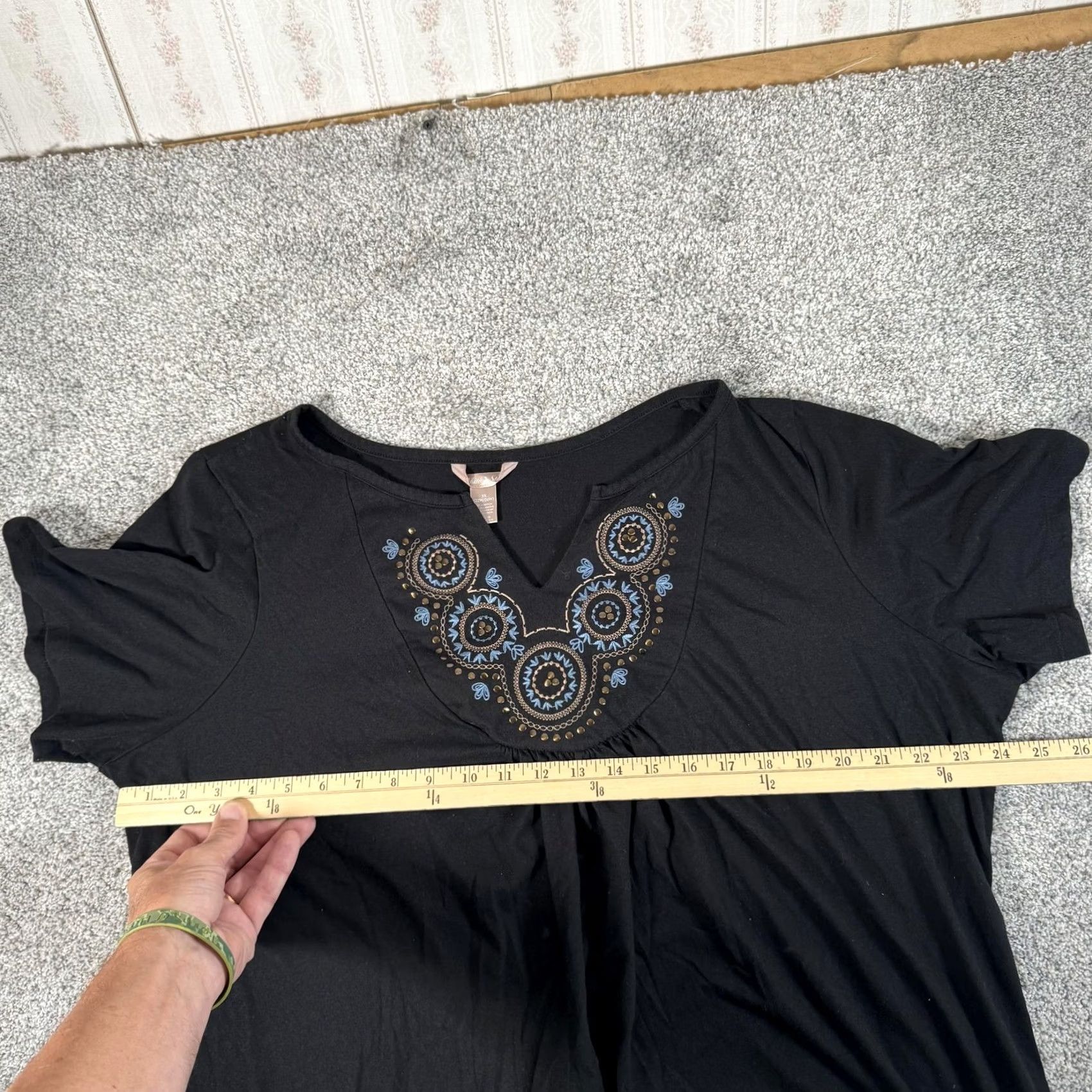Vintage VINTAGE White Stag Shirt 3X Embroidered Casual Boho Chic Festival Art Womens T-Shirt Black with Blue Gold Embroidery Size XXL / US 16-18 / IT 52-54 - 3 Thumbnail