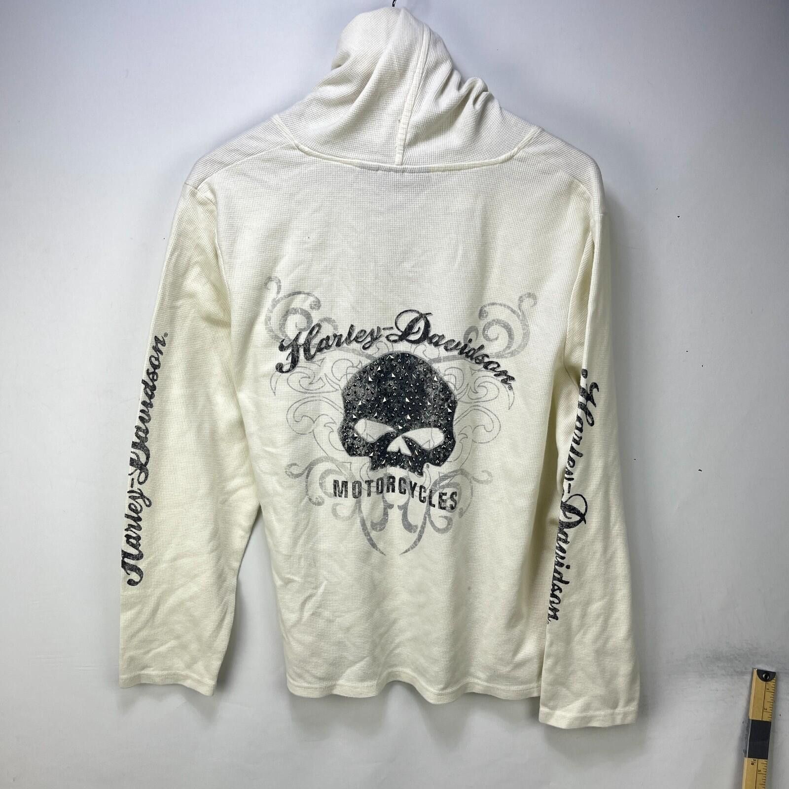 Harley Davidson Vintage Harley Davidson Rhinestone Skull Thermal Hoodie 2W Size XXL / US 16-18 / IT 52-54 - 1 Thumbnail