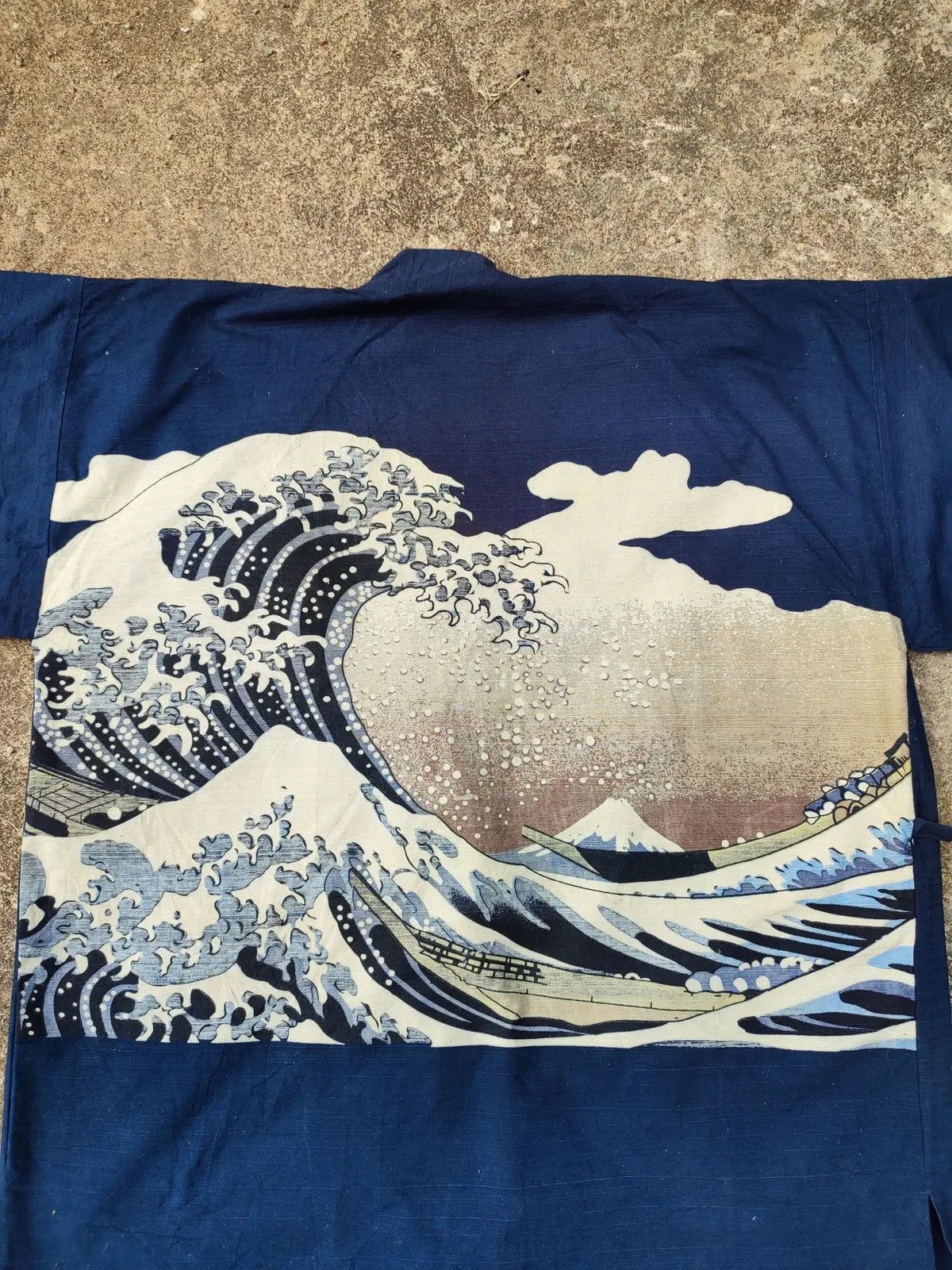 Japanese Brand Vintage Japanese Noragi Jacket Indigo Hokusai Wave Print Size US L / EU 52-54 / 3 - 2 Thumbnail