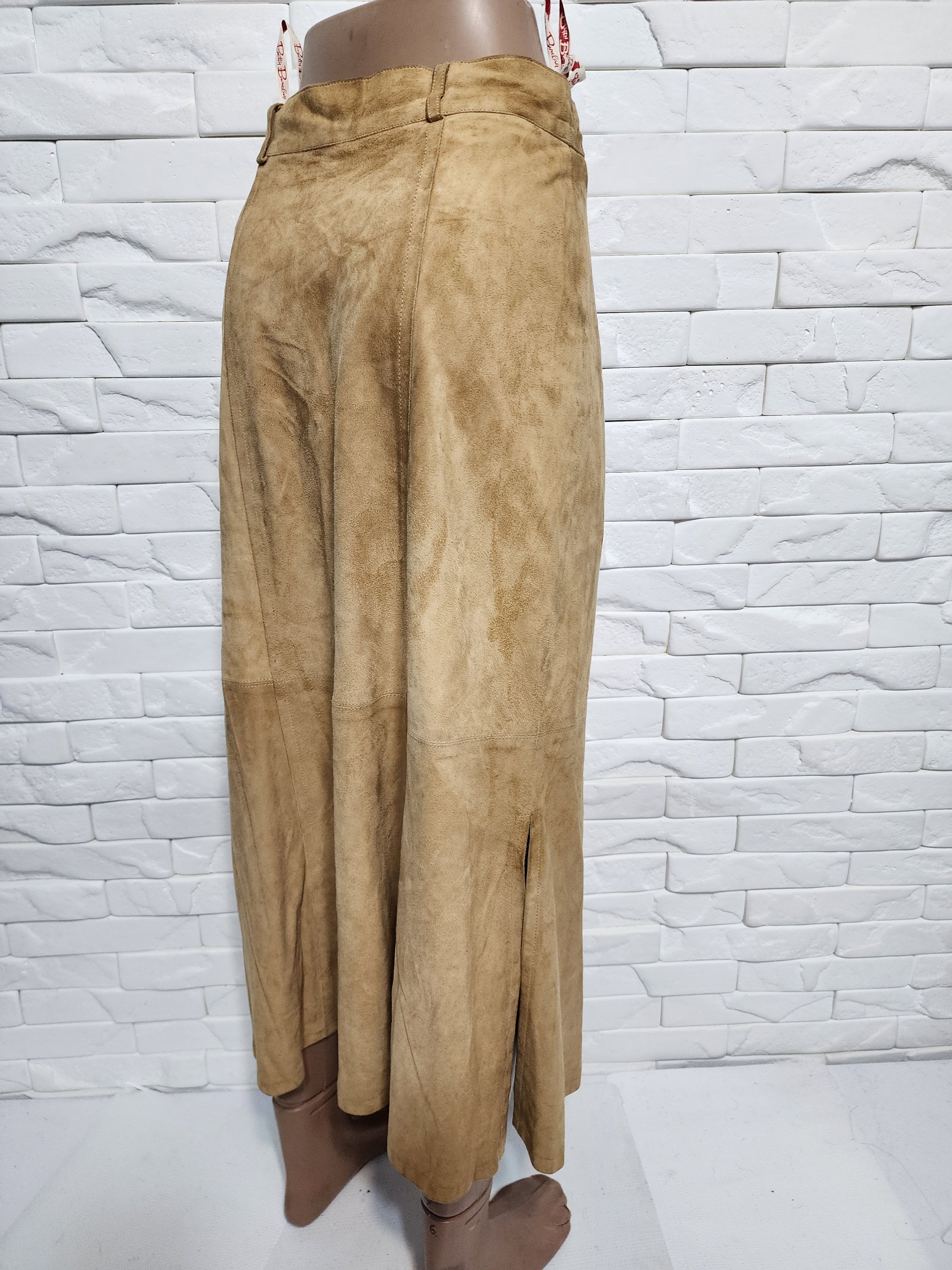 Other Brown Suede Leather Skirt, Plastic Buttons Fasteners Size 28" / US 6 / IT 42 - 5 Thumbnail