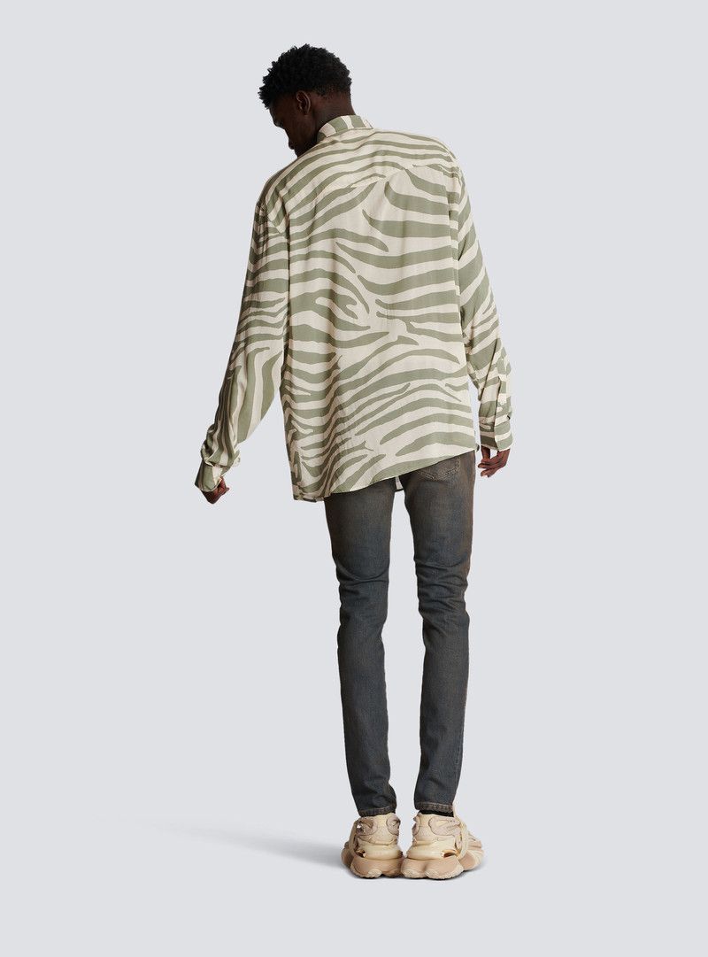 Balmain o1y0426 Patterned Shirt in Military Green/White Size US M / EU 48-50 / 2 - 5 Thumbnail