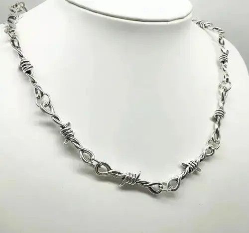 Jewelry Barbed Wire Chrome Necklace Spike Post Grunge Punk Chain Size ONE SIZE - 3 Thumbnail