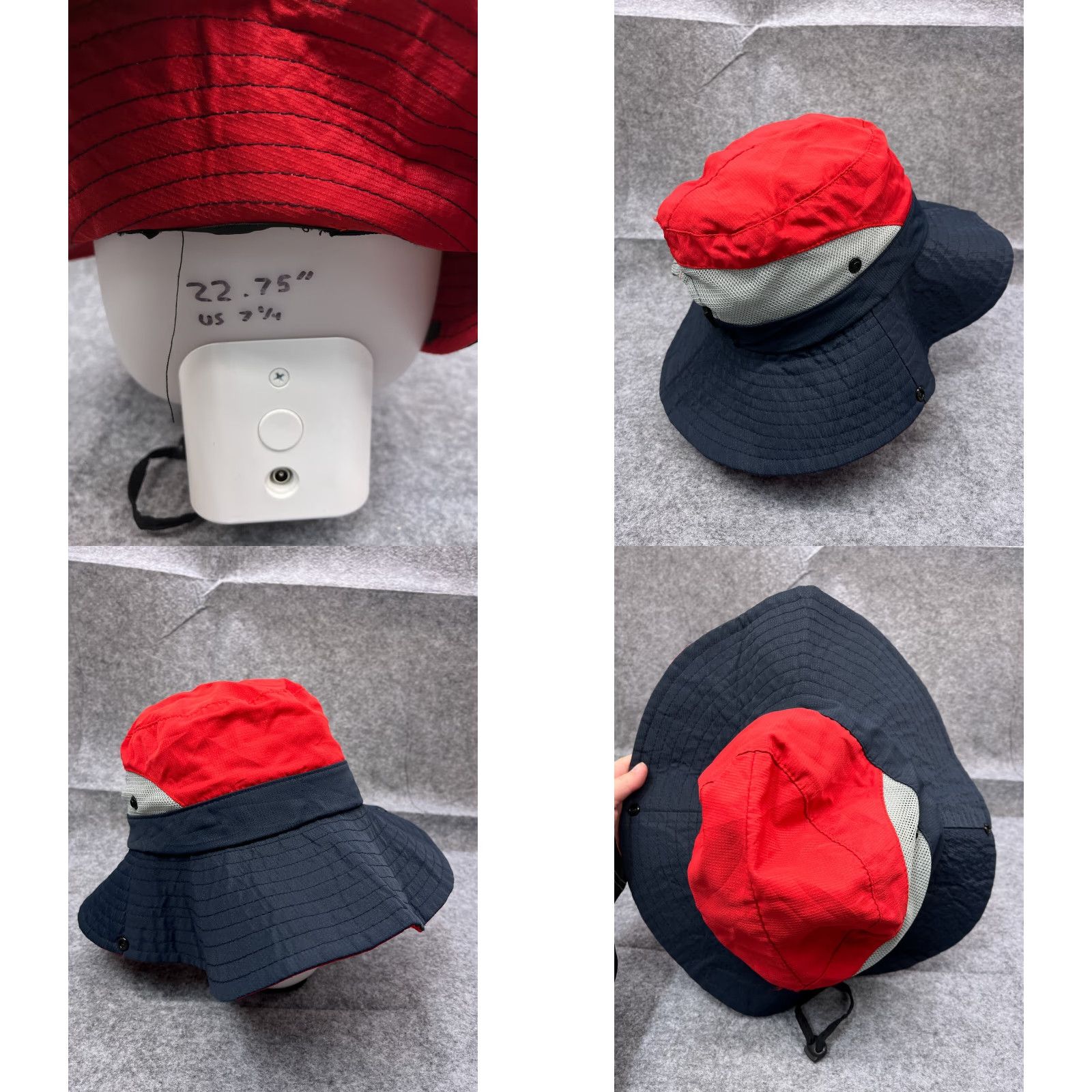 Vintage SunShade Sun Hat Womens One Size Blue Red Knit Polyester Ponytail Hole Camp Hat Shade Sun Hat Camp Beach Outdoor Womens One Size Blue SunShade Size ONE SIZE - 8 Thumbnail
