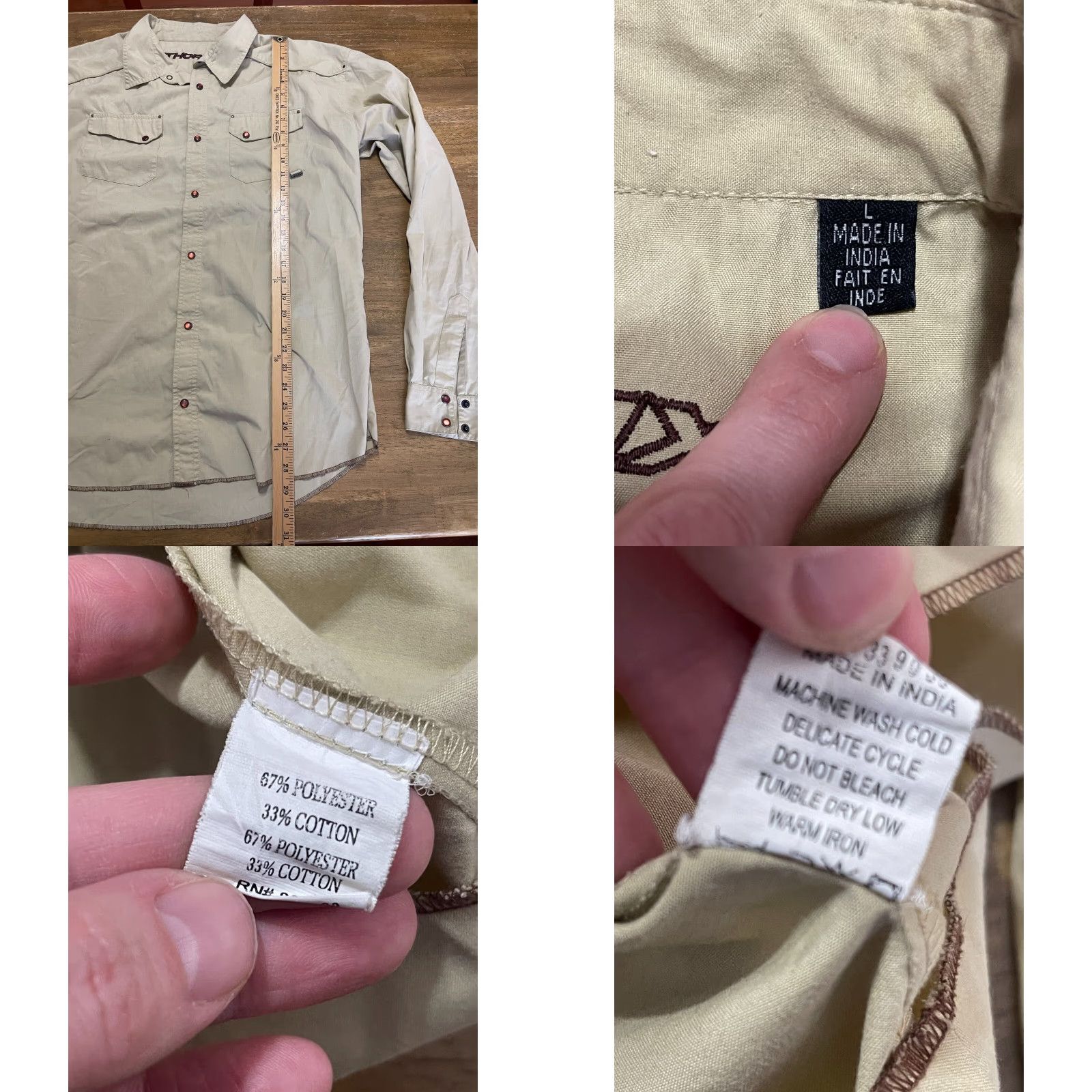 Vintage Thormx Shirt Mens Large Tan Button Up Long Sleeve Front Pockets Brown Solid Front Pockets Size US L / EU 52-54 / 3 - 8 Thumbnail