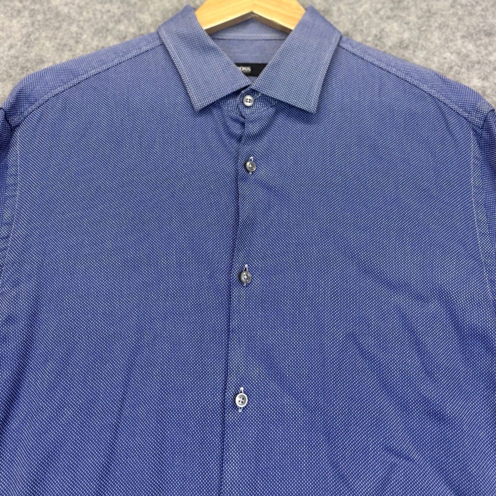 Hugo Boss HUGO BOSS Jenno Shirt Slim Fit 41 Blue Long Sleeve Mens Casual Formal Shirt Size 16 Regular Size 42R - 3 Thumbnail