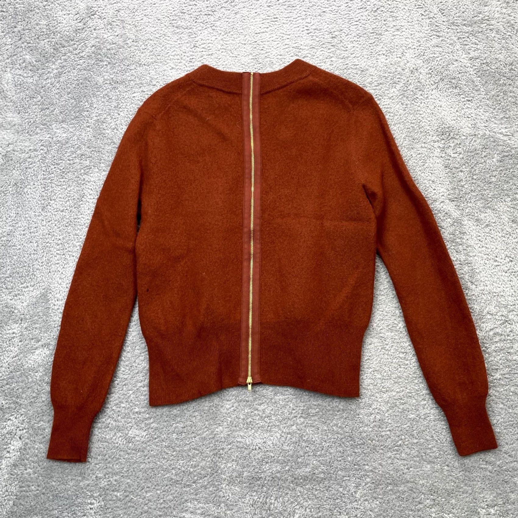 J.Crew J.CREW Sweater Cardigan Womens Small Brown Merino Wool Tight Knit Ribbed Back Zip Crew Neck Size S / US 4 / IT 40 - 2 Thumbnail