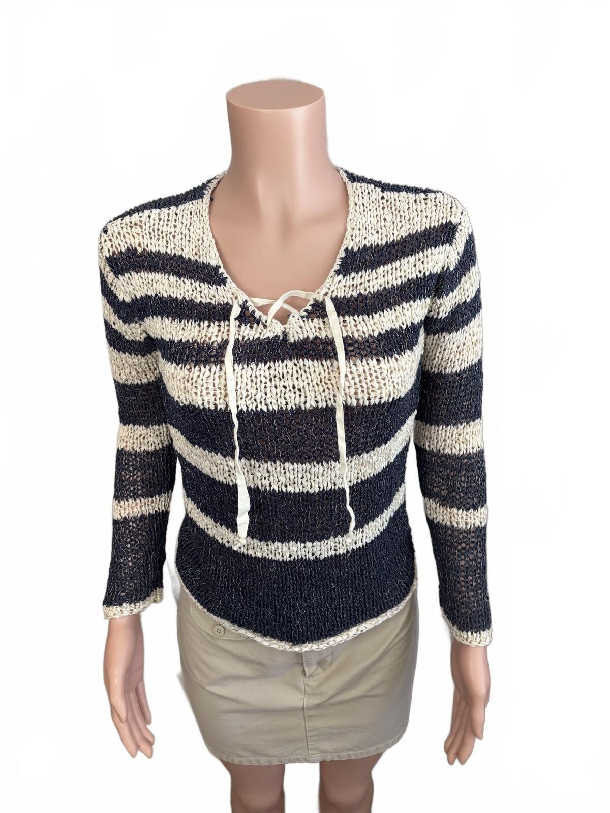 Other Shirt 469 Y2K Coastal Boho Open Knit Lace Up Sweater. PXS Size XS / US 0-2 / IT 36-38 - 2 Thumbnail