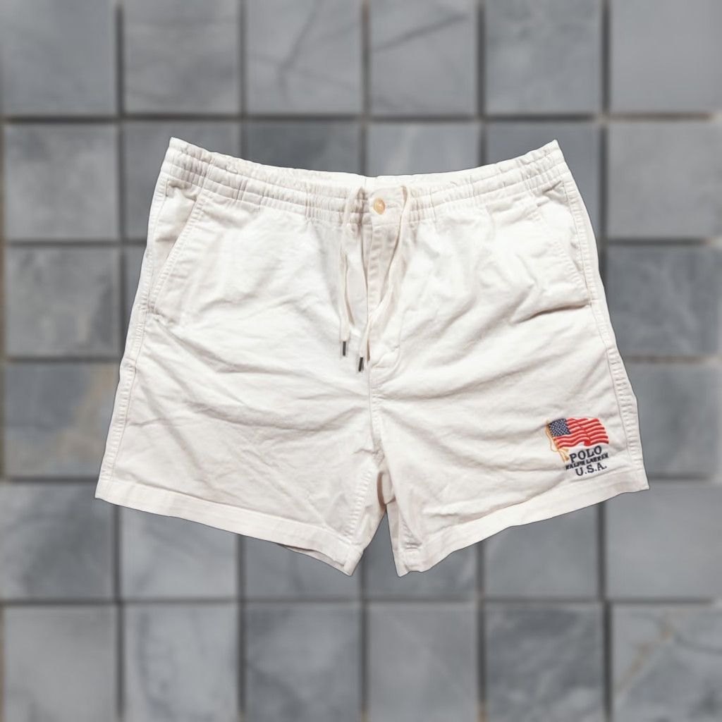 Polo Ralph Lauren Shorts Mens XLarge White Stretch Classic Fit USA FLAG Preppy