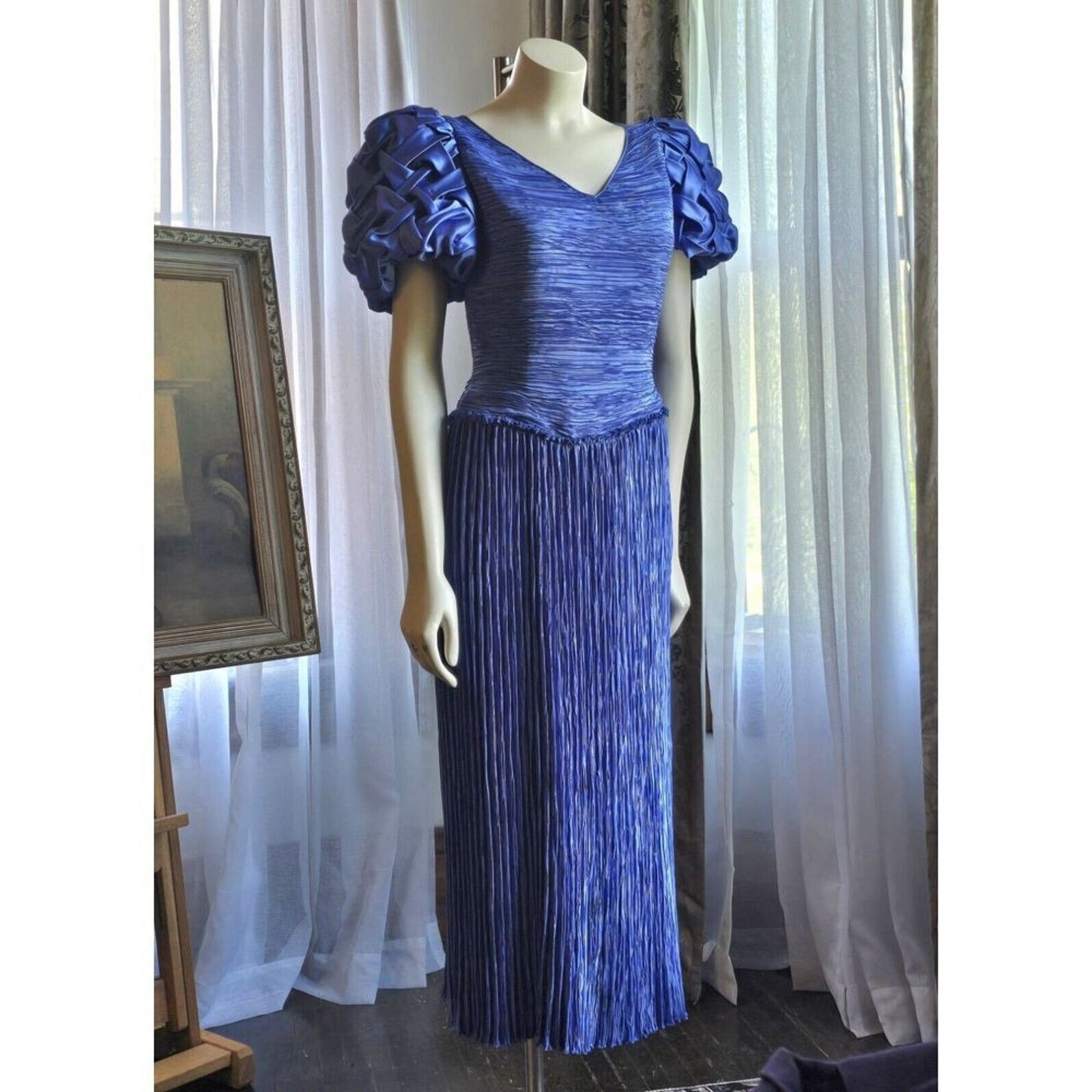Mary McFadden Vintage Mary McFadden Blue Pleated Plisse dress gown S,M Size S / US 4 / IT 40 - 7 Thumbnail
