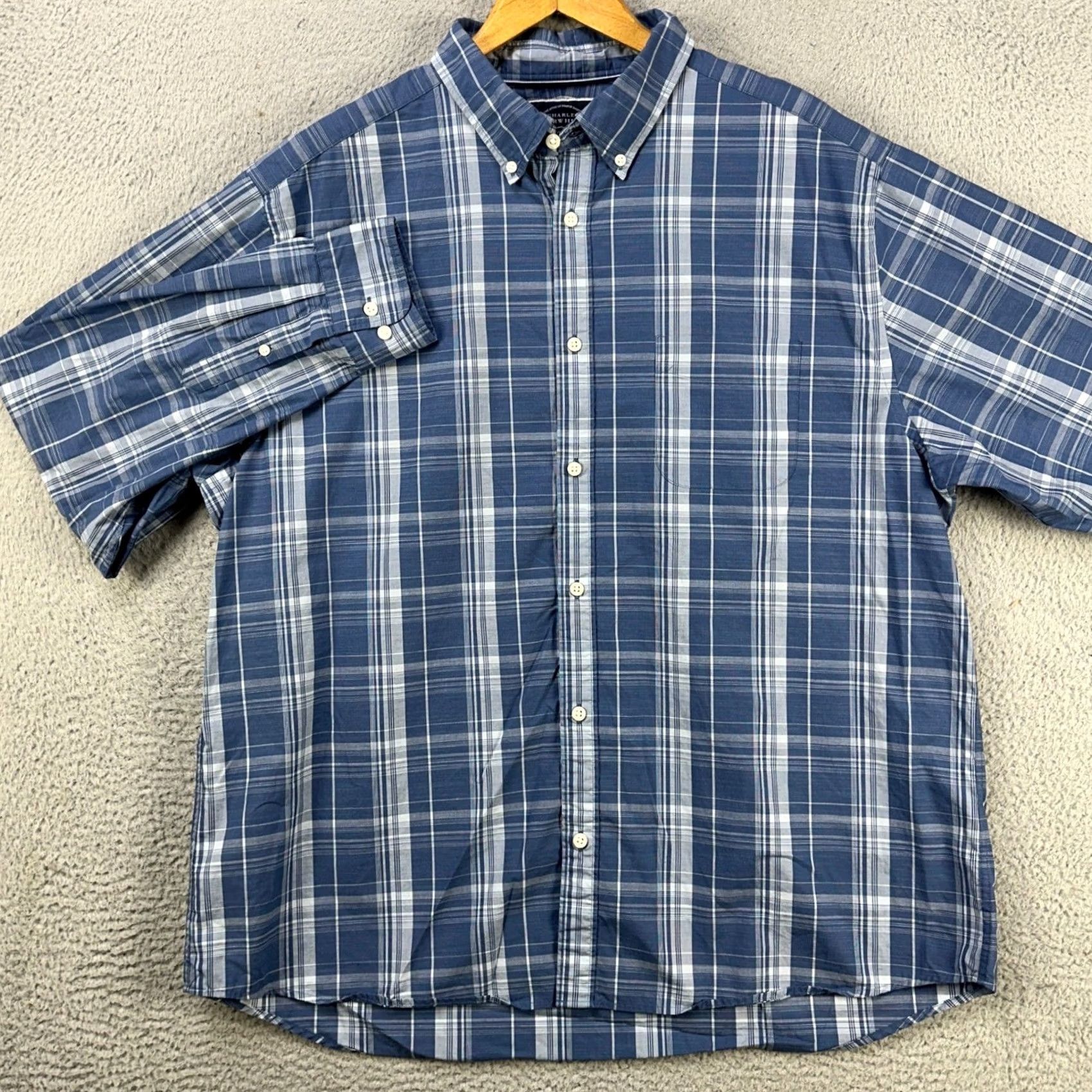 Charles Tyrwhitt Charles Tyrwhitt Shirt Button Down Mens 2XL Blue White Plaid Pocket Classic Fit Size US XXL / EU 58 / 5 - 4 Thumbnail