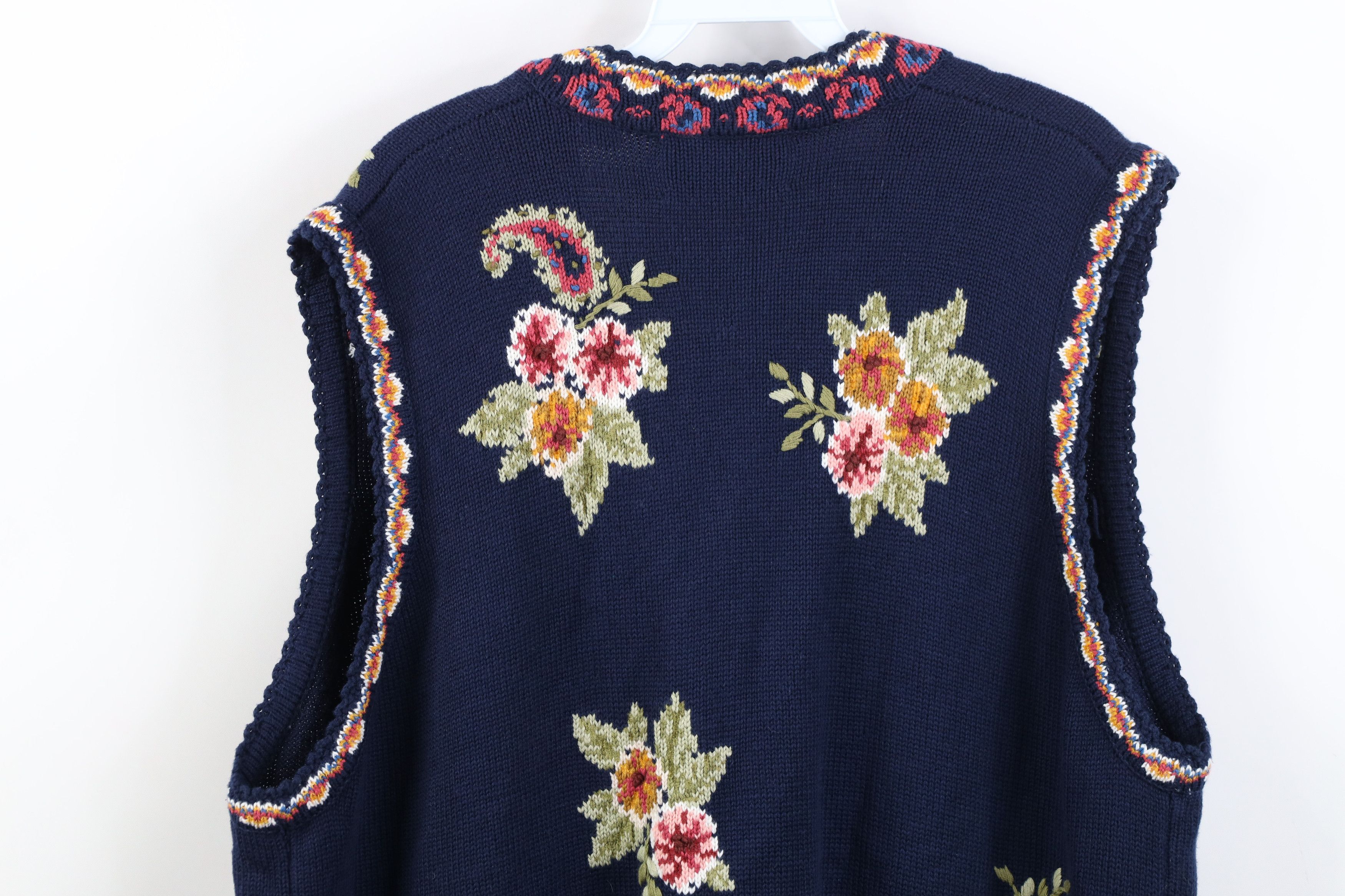 Vintage Vintage 90s Streetwear Flower Paisley Knit Sweater Vest Size XXL / US 16-18 / IT 52-54 - 10 Thumbnail