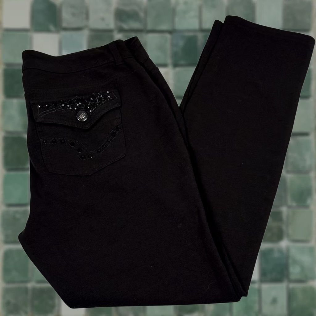 Vintage One 5 One Embellished Ponte Jegging Rhinestone Pockets Black Women Pants Size 8 Regular Stretch Skinny Retro Y2K Size 30" / US 8 / IT 44 - 1 Thumbnail