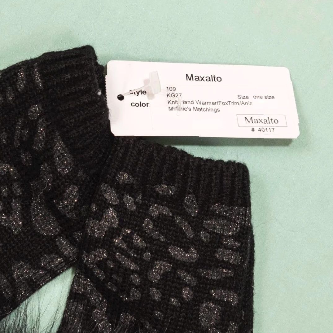 Vintage Mitchie's Matchings Hand Warmers Black Knit Maxalto Fox Trim NWT Size ONE SIZE - 2 Thumbnail