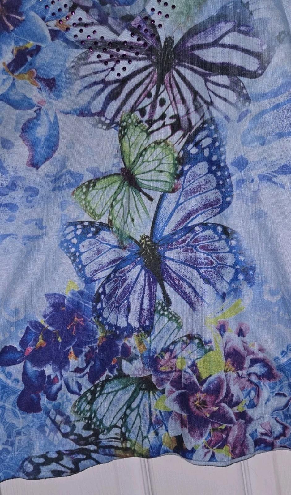 Apt. 9 APT. 9 Colorful Blue Green Butterfly Floral Print Blouse Top Size L / US 10 / IT 46 - 3 Thumbnail