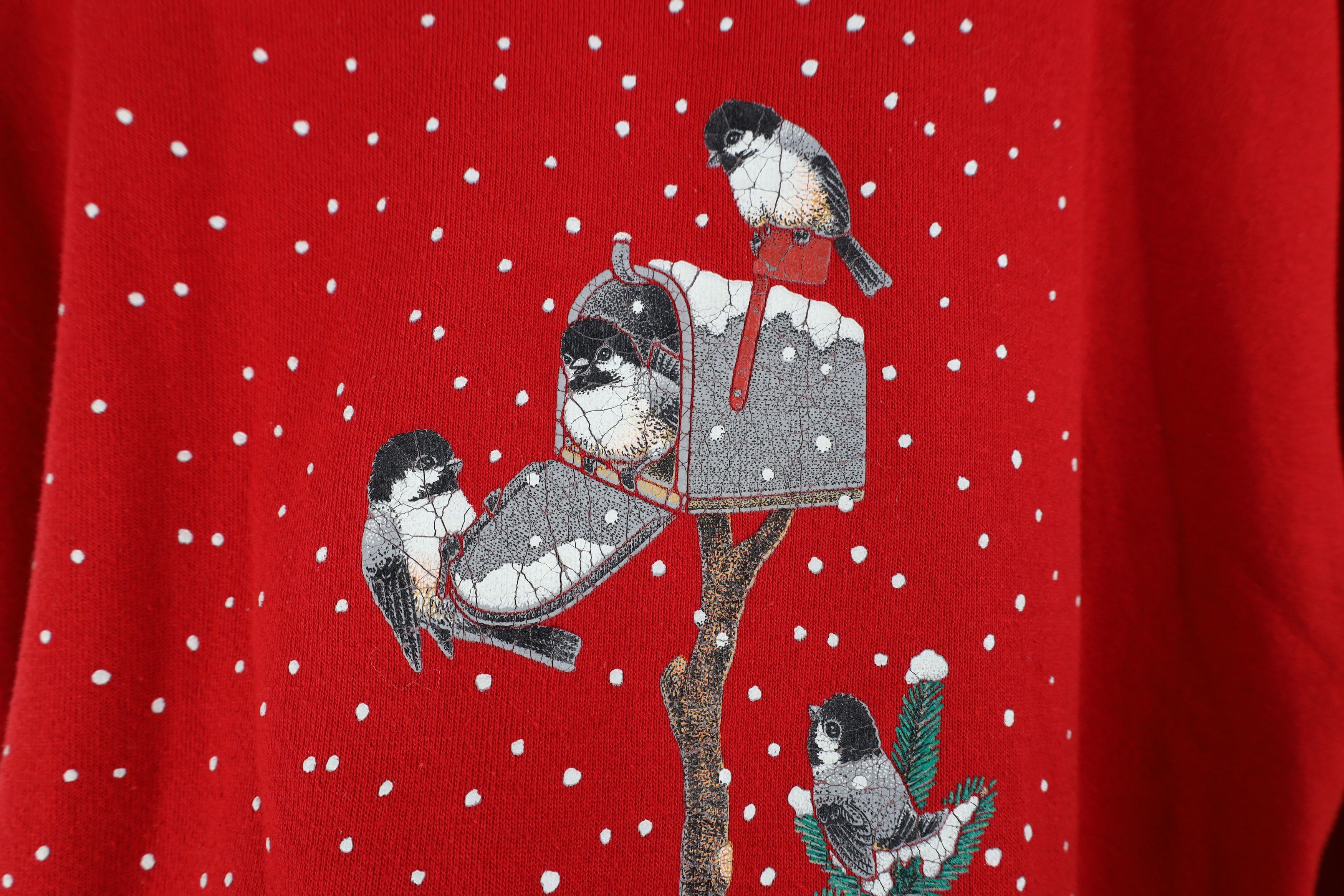 Vintage Vintage 90s Streetwear Winter Snow Birds Sweatshirt Red USA Size M / US 6-8 / IT 42-44 - 8 Thumbnail