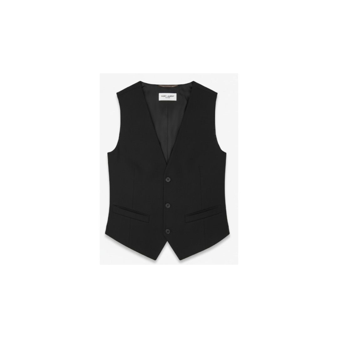 Saint Laurent Paris oc11z1025 Vest in Grain De Poudre in Black Size XS / US 0-2 / IT 36-38 - 1 Thumbnail