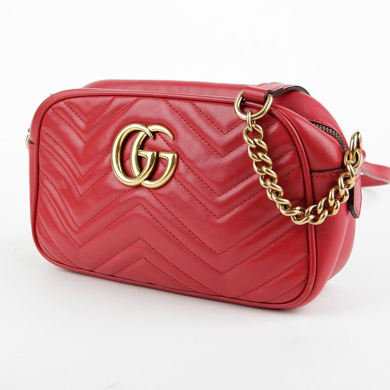 Gucci Small Red Matelassé Leather GG Marmont Shoulder and Crossbod Size ONE SIZE - 1 Thumbnail