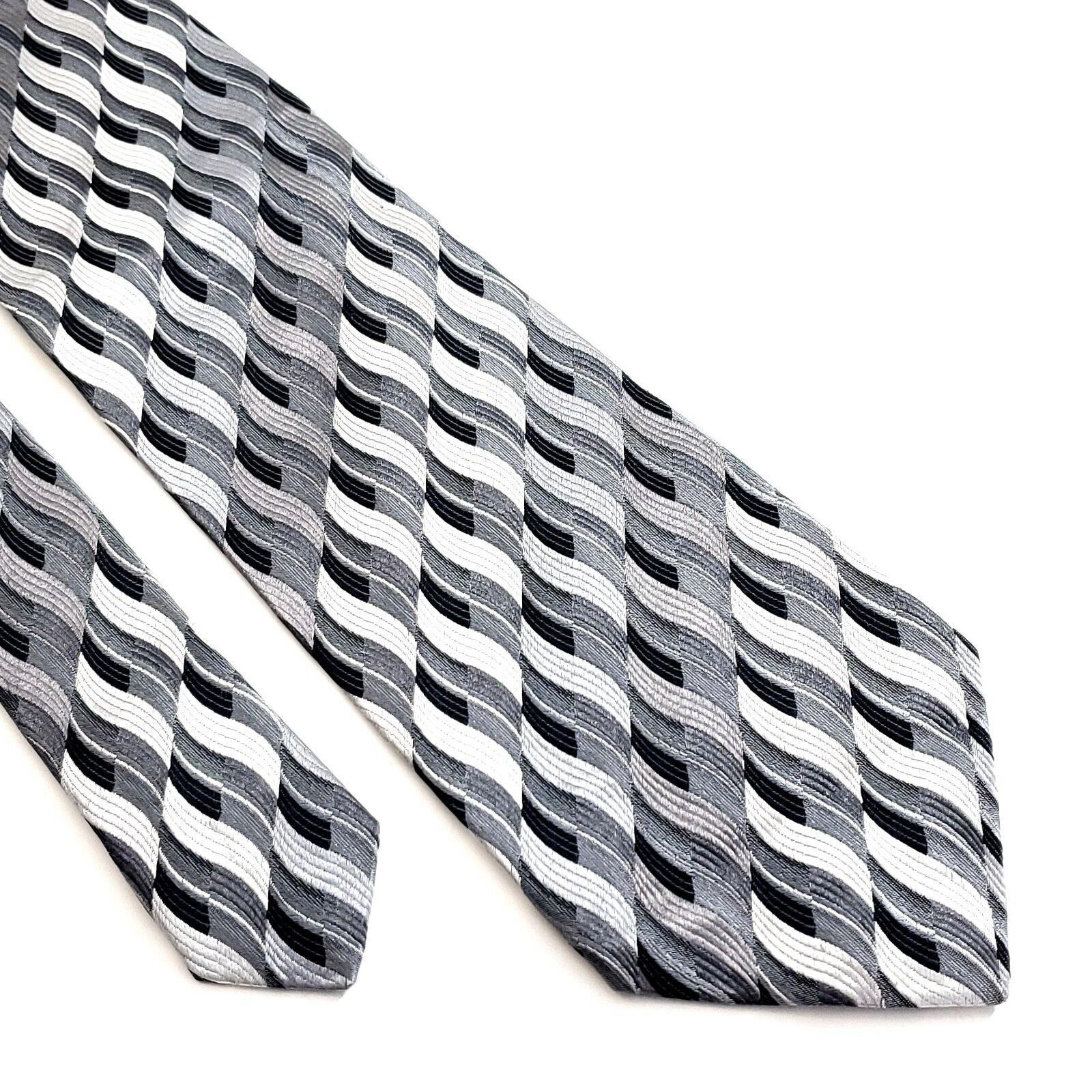 Pronto Uomo Pronto Uomo Gray Woven Geometric Long Wide Silk Tie Size ONE SIZE - 1 Thumbnail