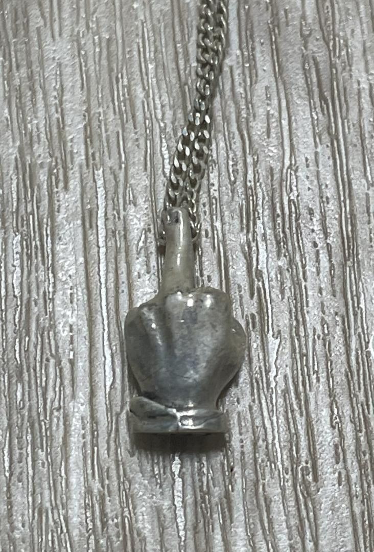 image of Undercover Middle Finger Necklace in Silver, Men's