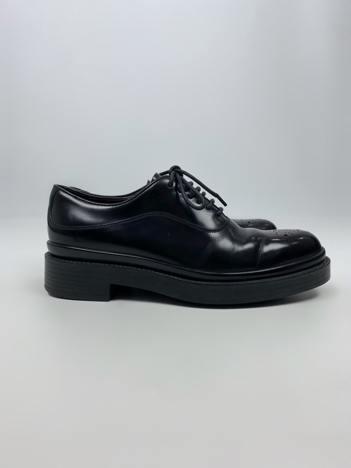 Prada Prada Black Brushed Leather Oxford Shoes Size US 7 / EU 40 - 3 Thumbnail