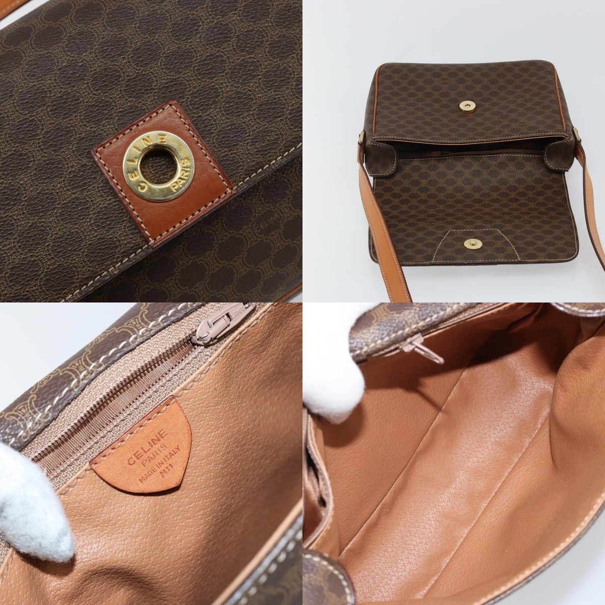 Celine CELINE Macadam Canvas Shoulder Bag Pvc Leather Brown Gold Size ONE SIZE - 11 Thumbnail
