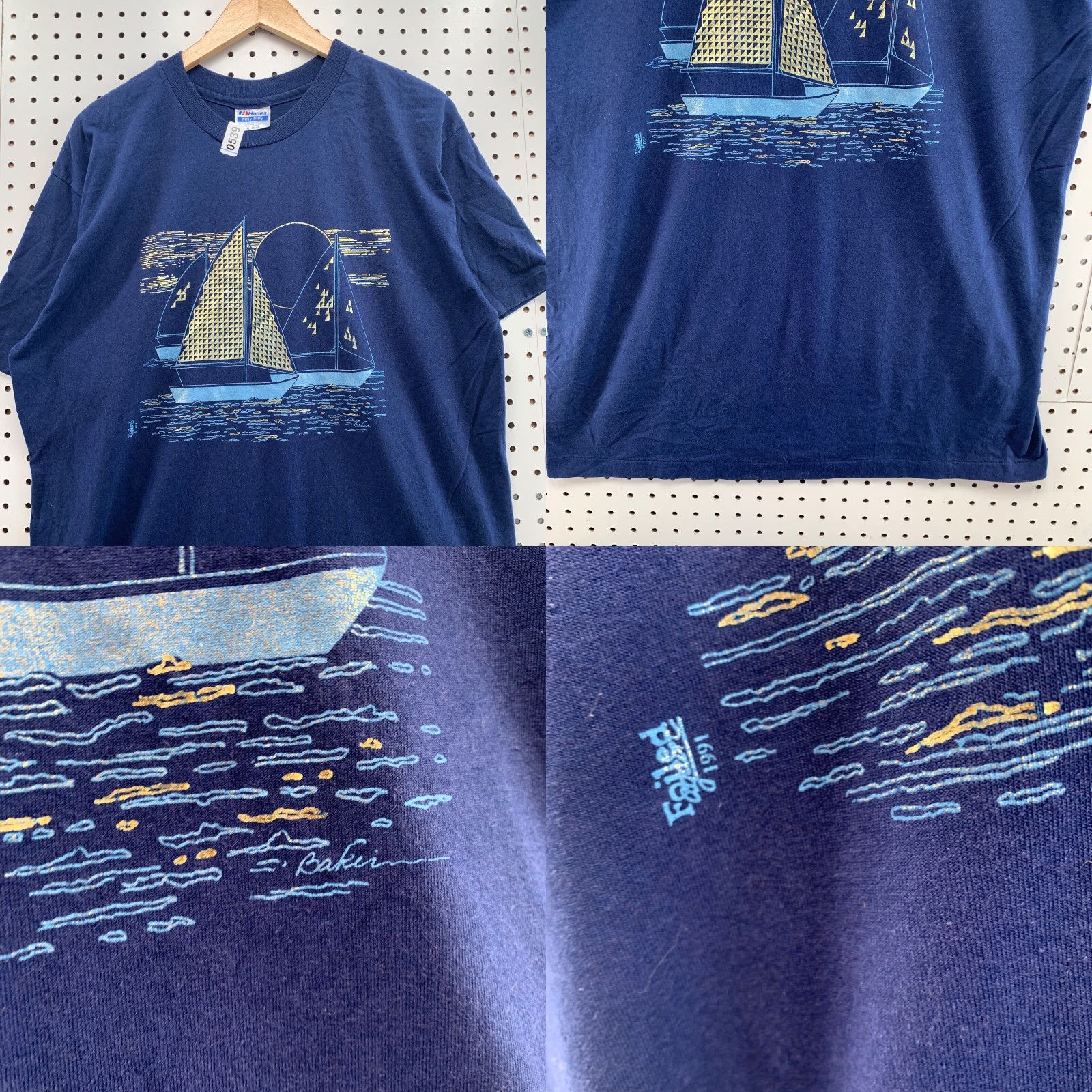 Hanes VINTAGE Hanes T-Shirt Mens Sail Boat Blue XL 80s 90s Short Sleeve Crew Neck Cotton Blend Single Stitch 21x32 US Moon USA Size US L / EU 52-54 / 3 - 8 Thumbnail