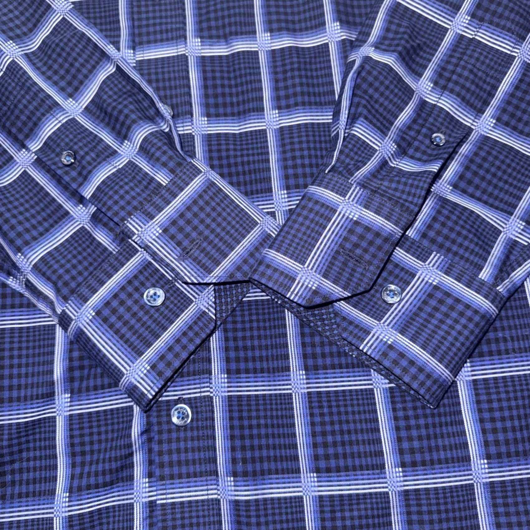 BUGATCHI Bugatchi Shaped Fit Mens Dress Shirt Blue Plaid Long Sleeve Cotton XL Button Size 46R - 5 Thumbnail