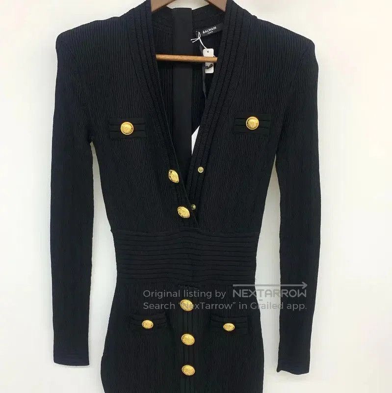 Balmain Balmain Black Cotton Long Sleeve Dress . Size S / US 4 / IT 40 - 3 Thumbnail
