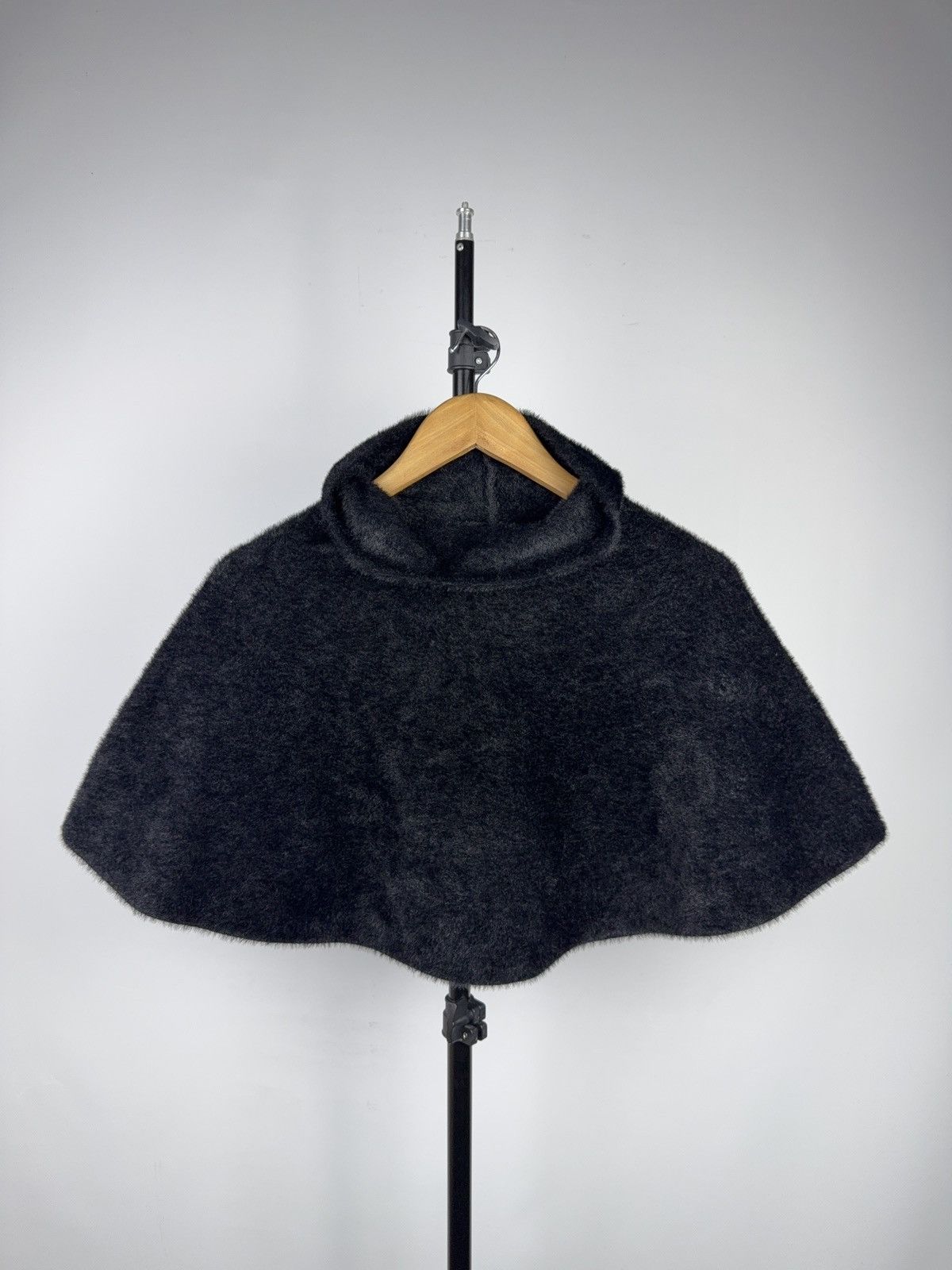 Japanese Brand Retro Fuzzy Knit Turtleneck Poncho Cape Sweater Charcoal Size ONE SIZE - 1 Thumbnail