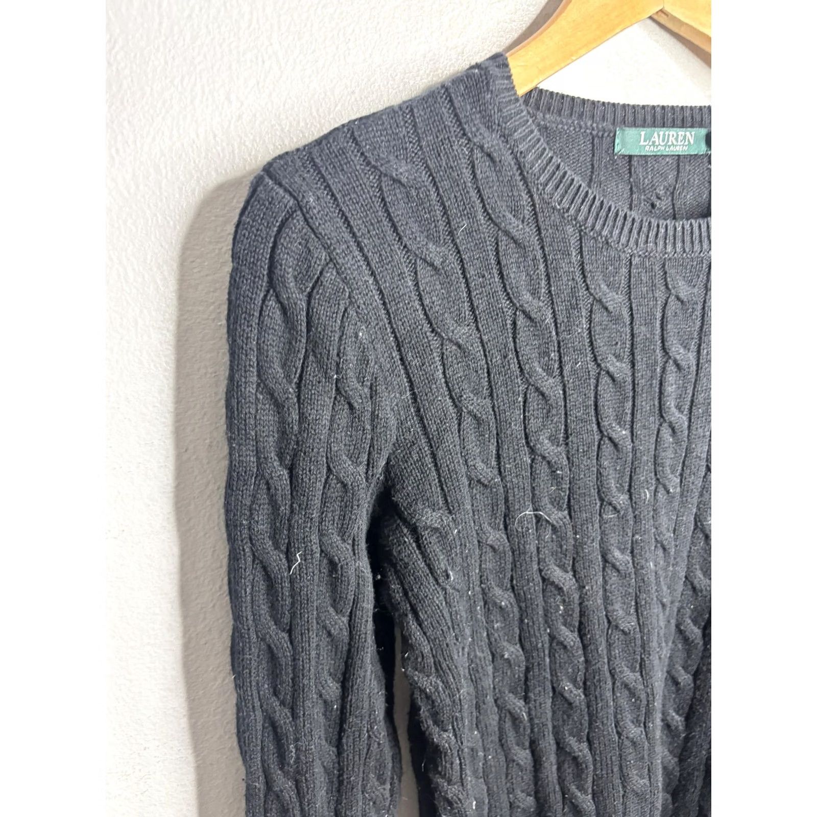 Ralph Lauren Lauren Ralph Lauren Sweater Womens Medium Black Cable Knit Crewneck Pullover Size M / US 6-8 / IT 42-44 - 3 Thumbnail